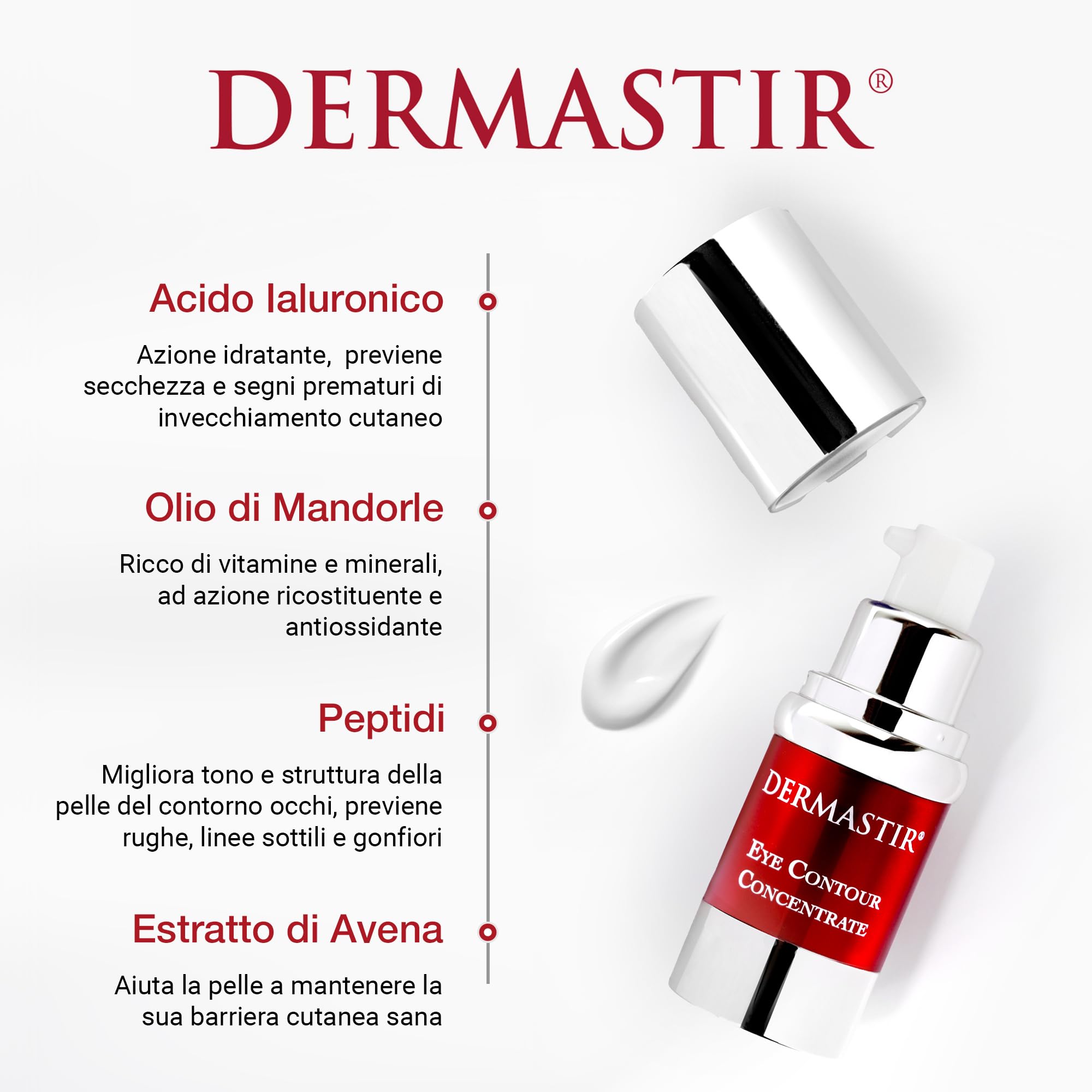 Dermastir Crema antiarrugas para los ojos, reduce las arrugas y ojeras, con ácido hialurónico, pepetidos y aceite de almendra, 15 ml