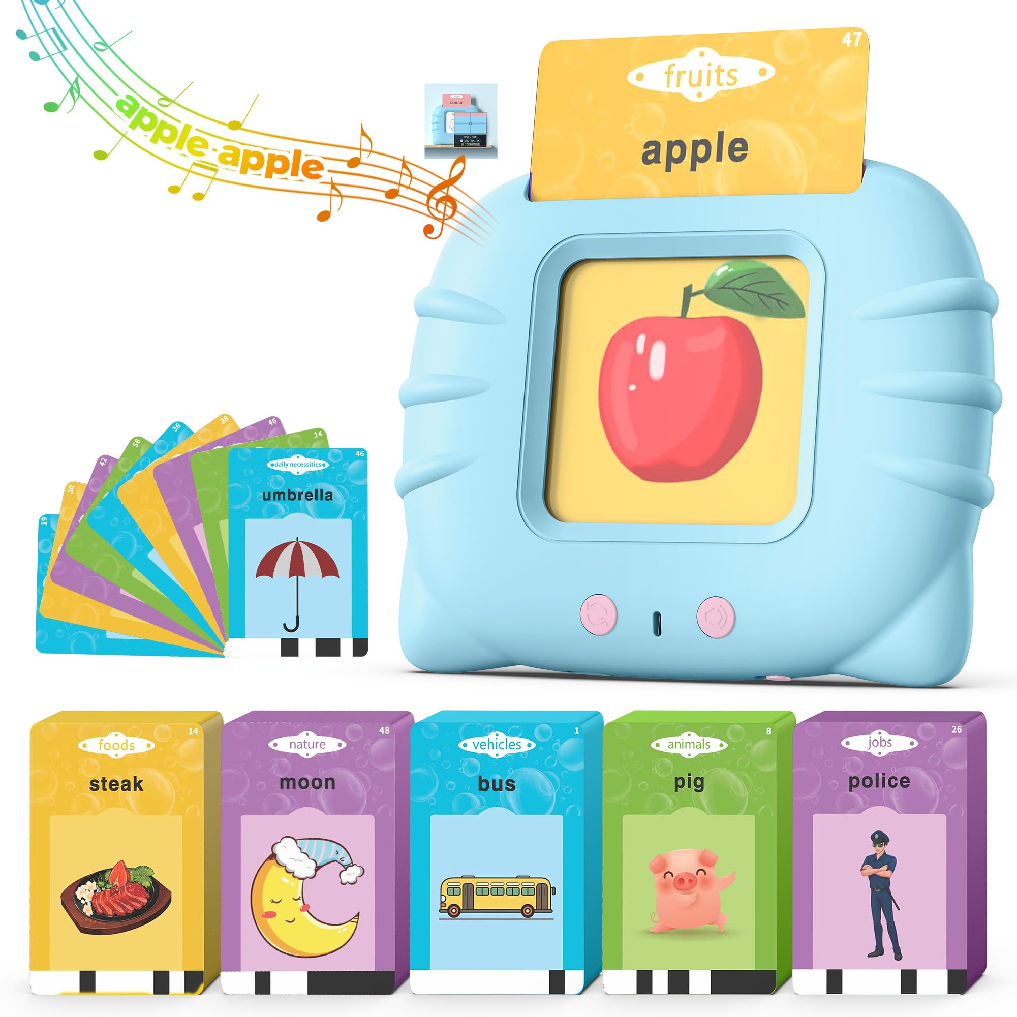 Talking Flash Cards for Toddlers 1 2 3 4 Year Olds, Montessori Language Learning with 224 Words, Pocket Speech Therapy and Autism Playthings, Children's Sensory Educational Device