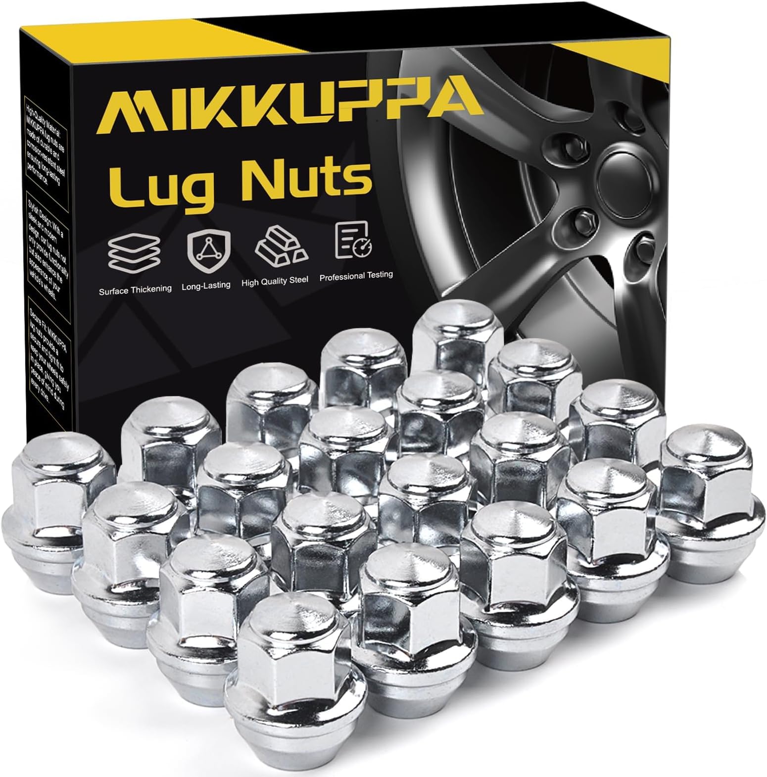 MIKKUPPA M12x1.5 One-Piece Chrome OEM Factory Style Large Acorn Seat Lug Nuts Replacement for 2001-2022 Ford Escape, 2000-2018 Focus, 2006-2020 Fusion Factory Wheels