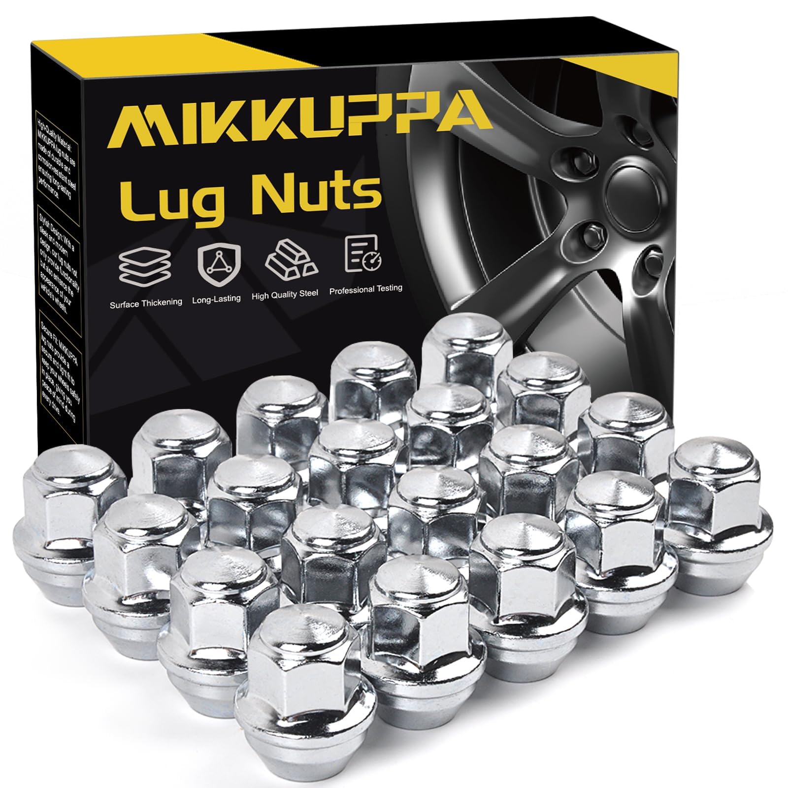 MIKKUPPA M12x1.5 OEM Wheel Lug Nuts, One-Piece Chrome Large Acorn Seat Nuts, Replacement for 2001-2024 Ford Escape, 2000-2021 Focus, 2006-2018 Fusion Factory Wheels