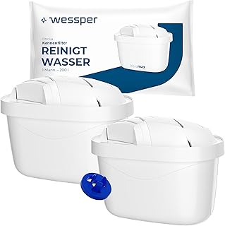 Wessper Wasserfilterkartusche, Filter mit Aktivkohle und Ionenaustauschharz, kompatibel mit Dafi, BWT Aquaphor Wasserfilterkannen, durch zusätzlichen PIN kompatibel mit Brita Wasserfilterkanne 2 Stück