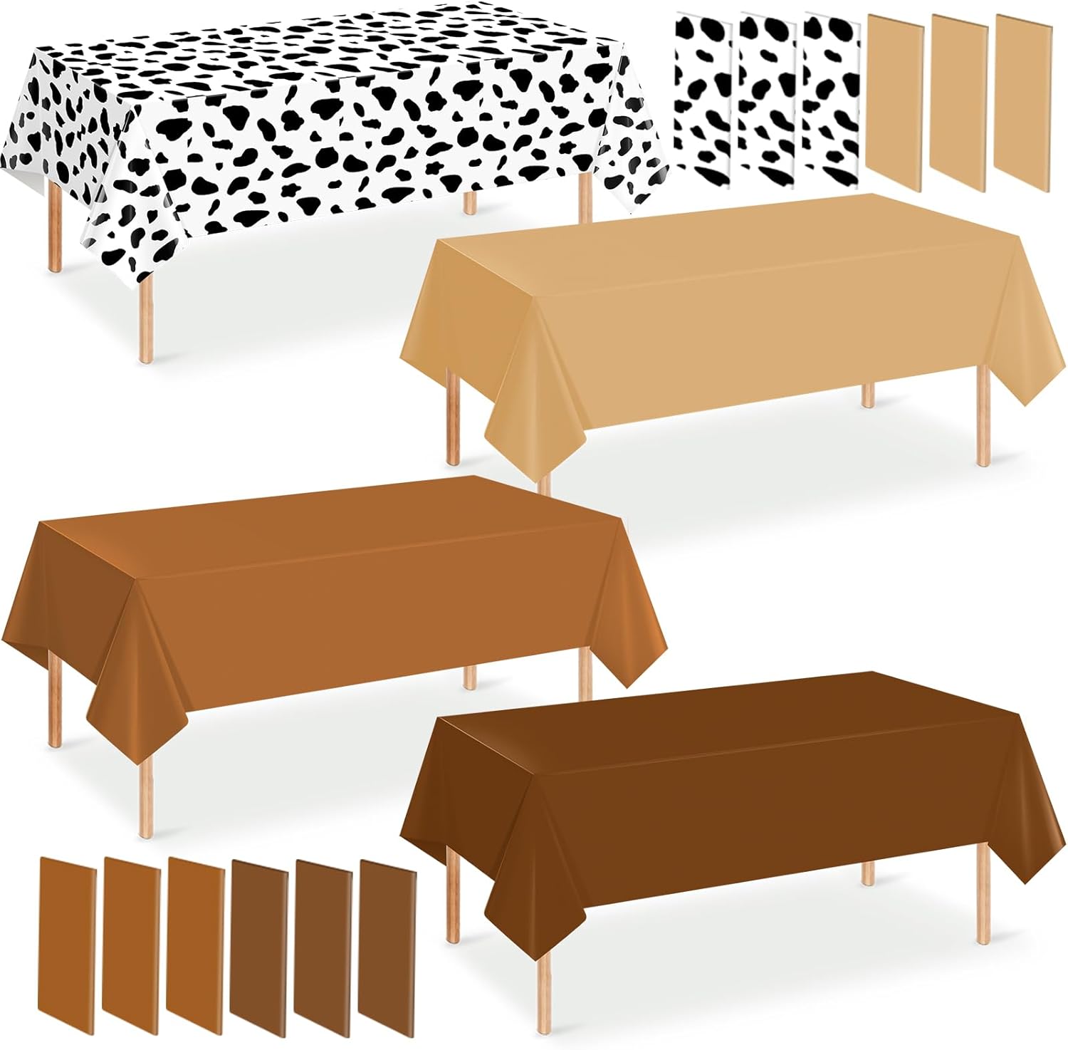 12Pack Brown and Cow Print Western Plastic Tablecloth for Rectangle Tables, Cowboy Rodeo Disposable Table Cover, Brown Rustic Table Cloth for Western Farm Cowboy My First Rodeo Baby Shower Party Decor