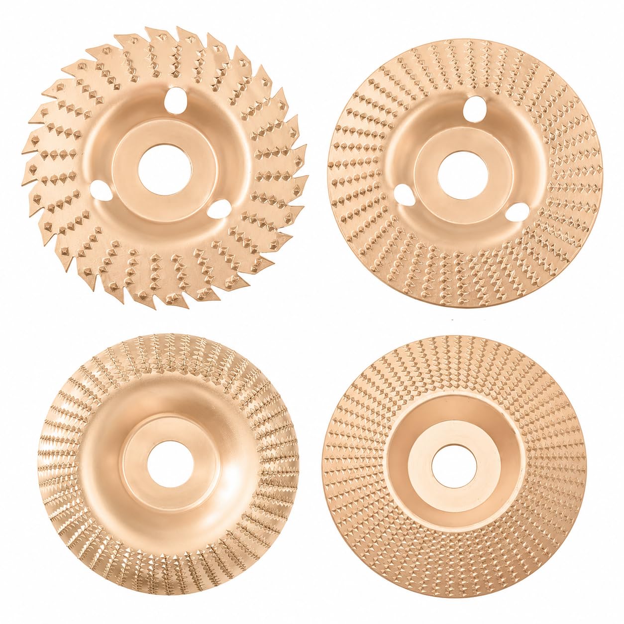 Tarcza frezarska do szlifierki kątowej do drewna, 115/125 mm, z tarczą szlifierską 7/8 cala (22 mm), do drewna, do formowania, szlifowania i cięcia (4 szt., złota)