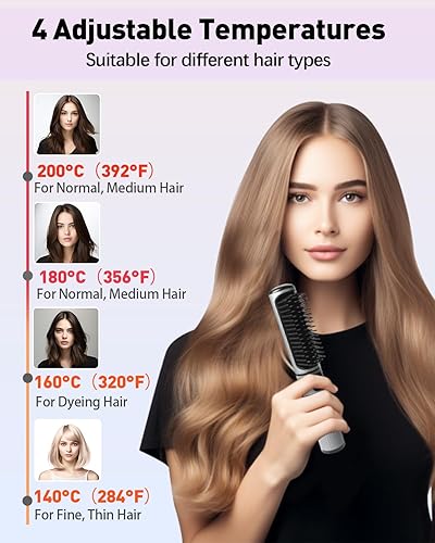 Miniatura 4 de Cepillo alisador de pelo portátil para viajes, cepillo de hierro plano inalámbrico para cabello liso, recargable por USB, calentamiento rápido,