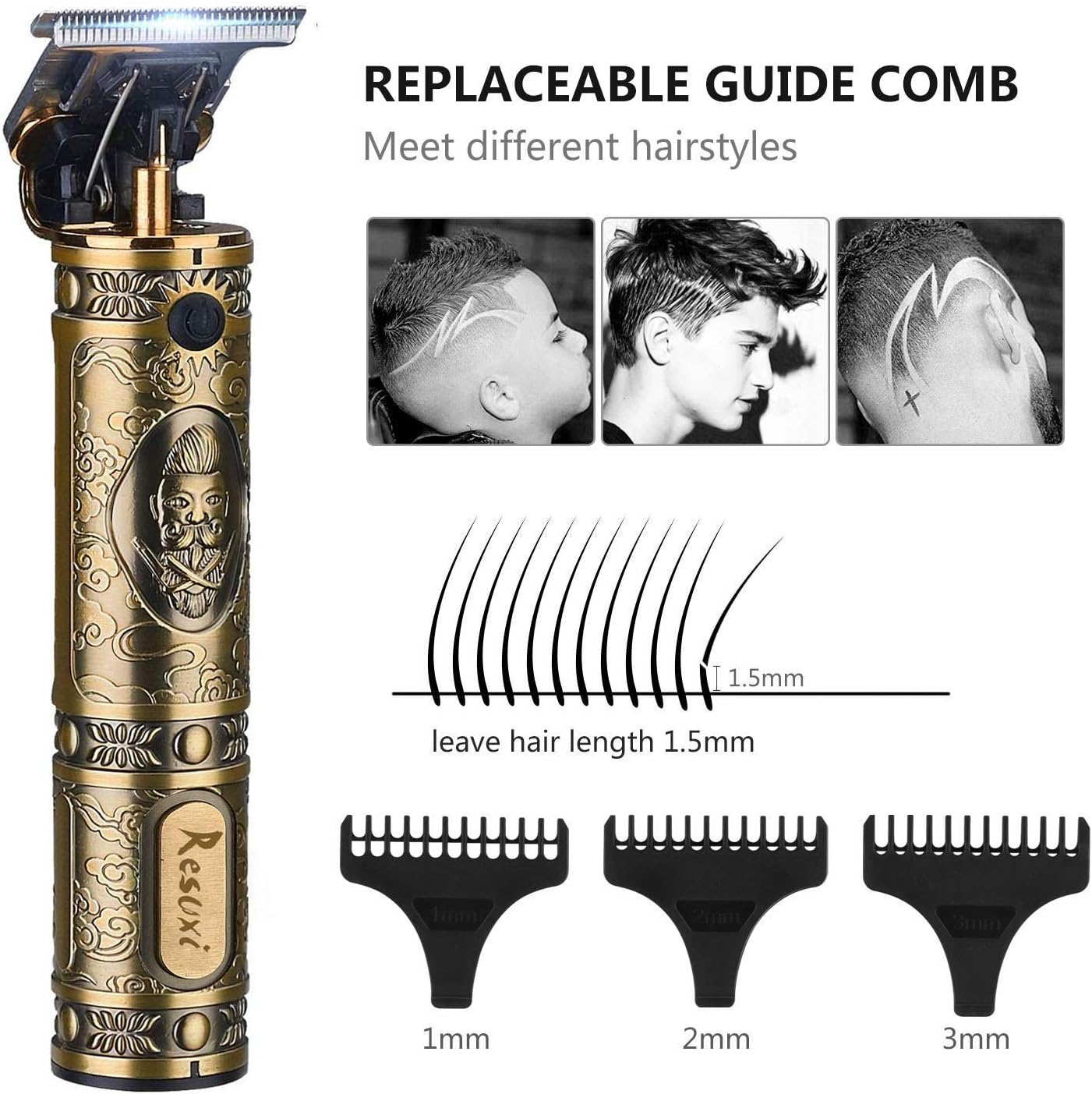 Cordless Hair Trimmer for Men, Professional Electric Hair Clippers Barber Trimmer, Mens T-Blade Beard Trimmer Zero Gapped Edgers Gold Knight Close Cutting Haircut Kit