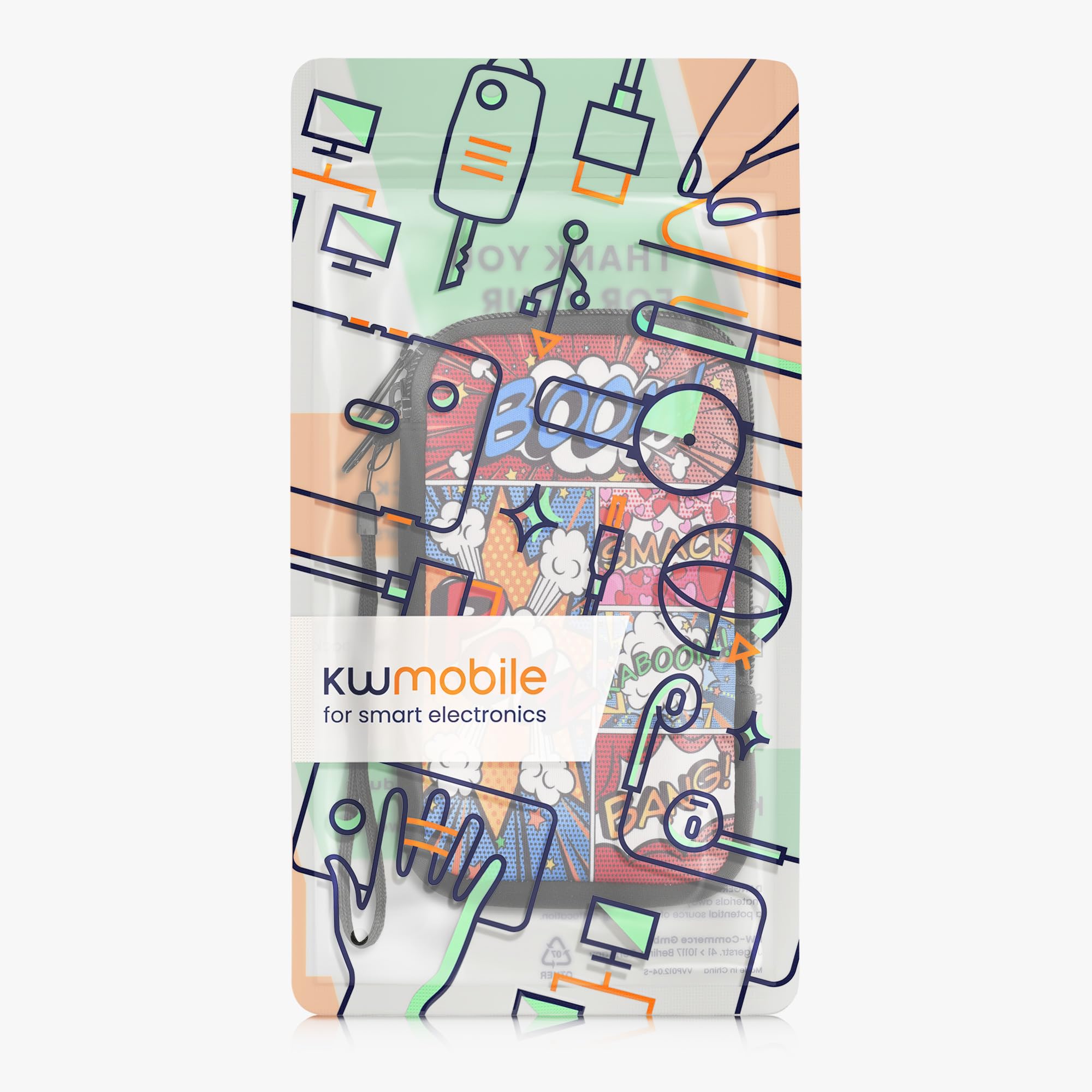 kwmobile Pokrowiec na telefon komórkowy do smartfonów M - 5,5" - neoprenowy pokrowiec na telefon komórkowy pokrowiec ochronny - symbole komiksowe wielokolorowe - wymiary wewnętrzne 15,2 x 8,3 cm