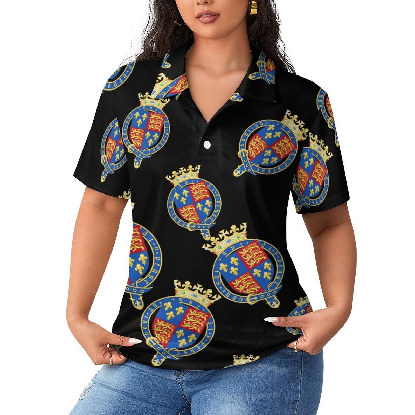 Polo de manga corta para mujer transpirable ropa de ocio casual con escudo de Inglaterra 8