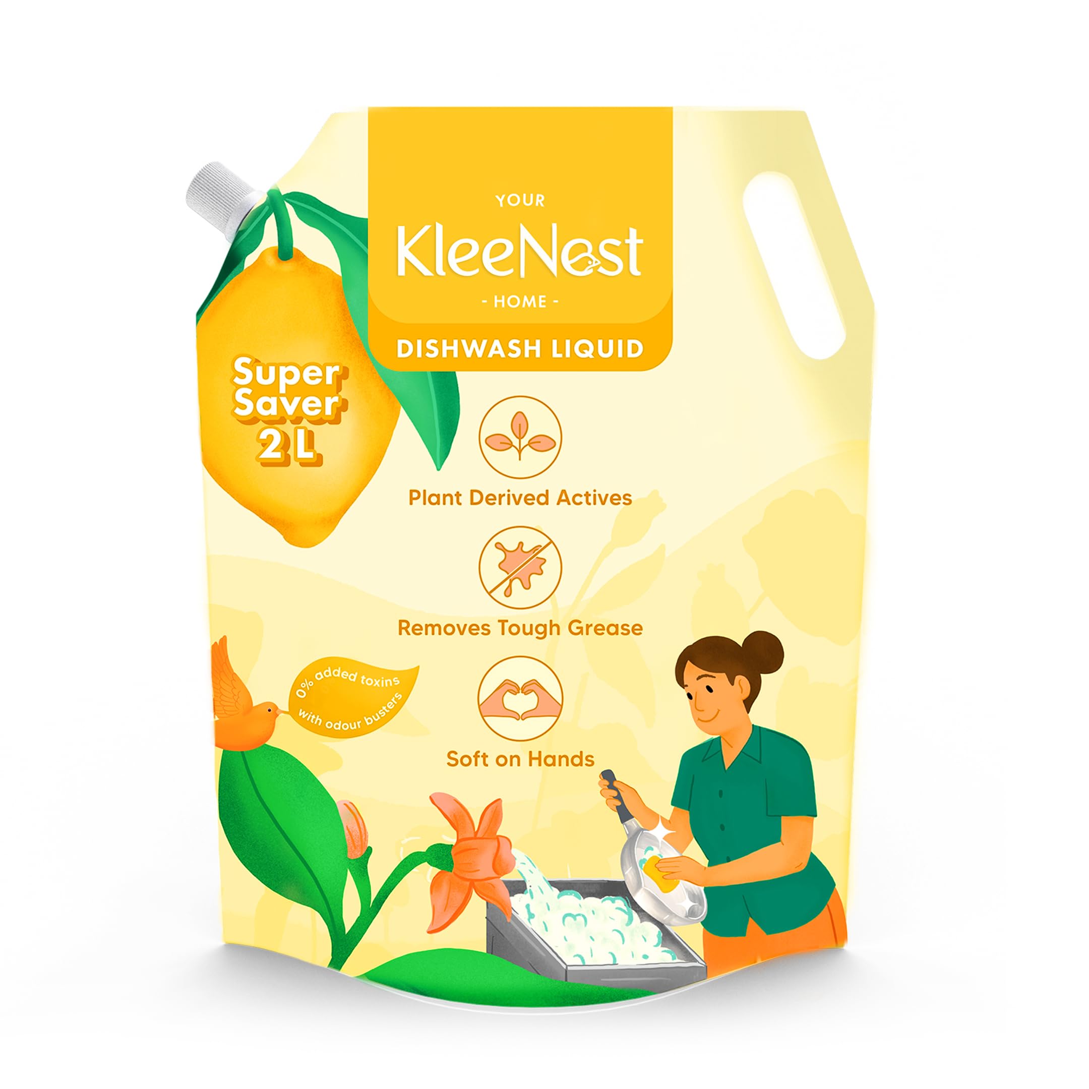 Natural Dishwash Liquid 2 litre | With Lemon Odour Busters | Removes Tough Grease, Soft on Hands | Plant-Derived Actives, LABSA & Paraben free | Safe for Baby & Pet Utensils-picture-16