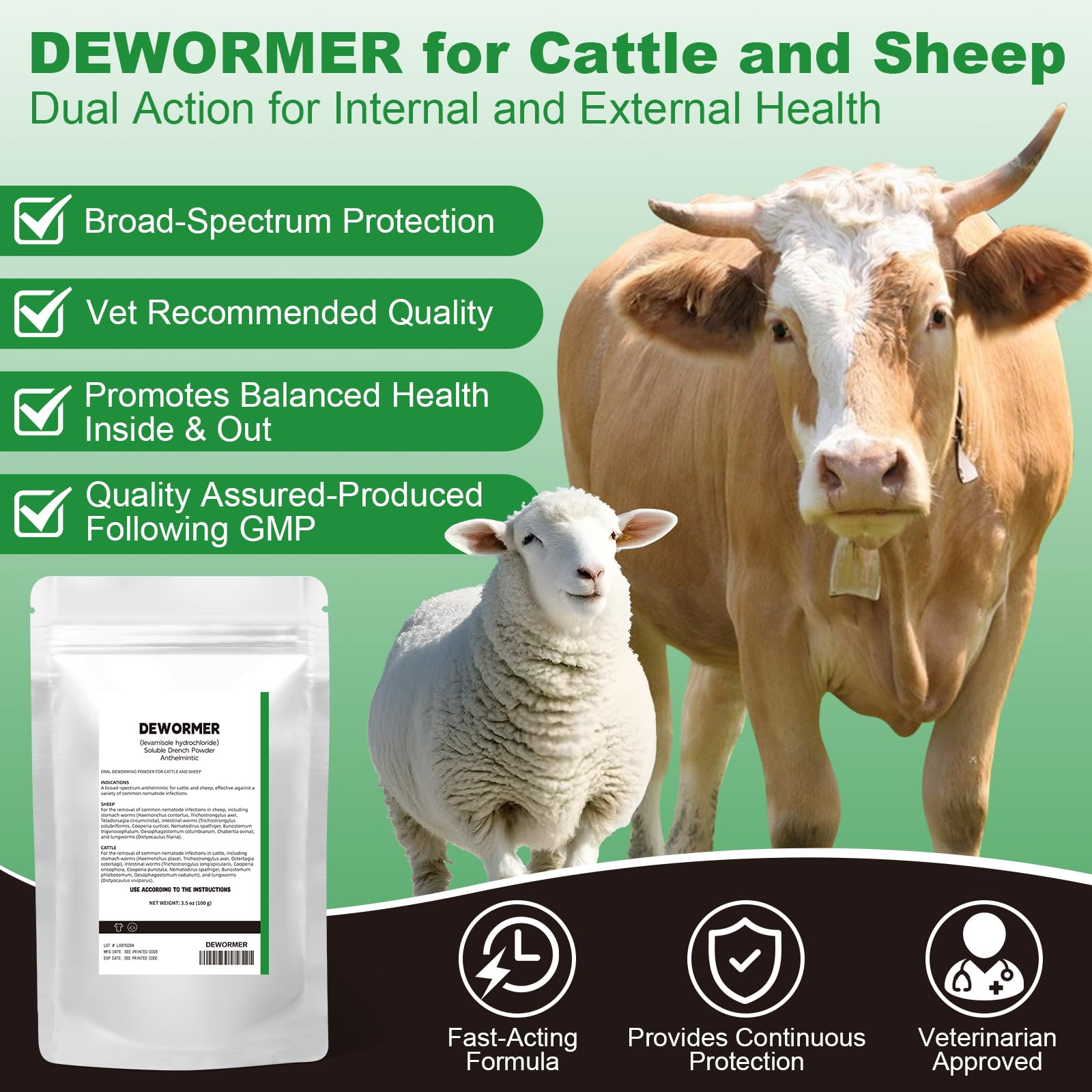 BiKontrun Soluble Drench Powder, Dewormer for Cattle and Sheep, 3.5 oz (100 g) — view 2