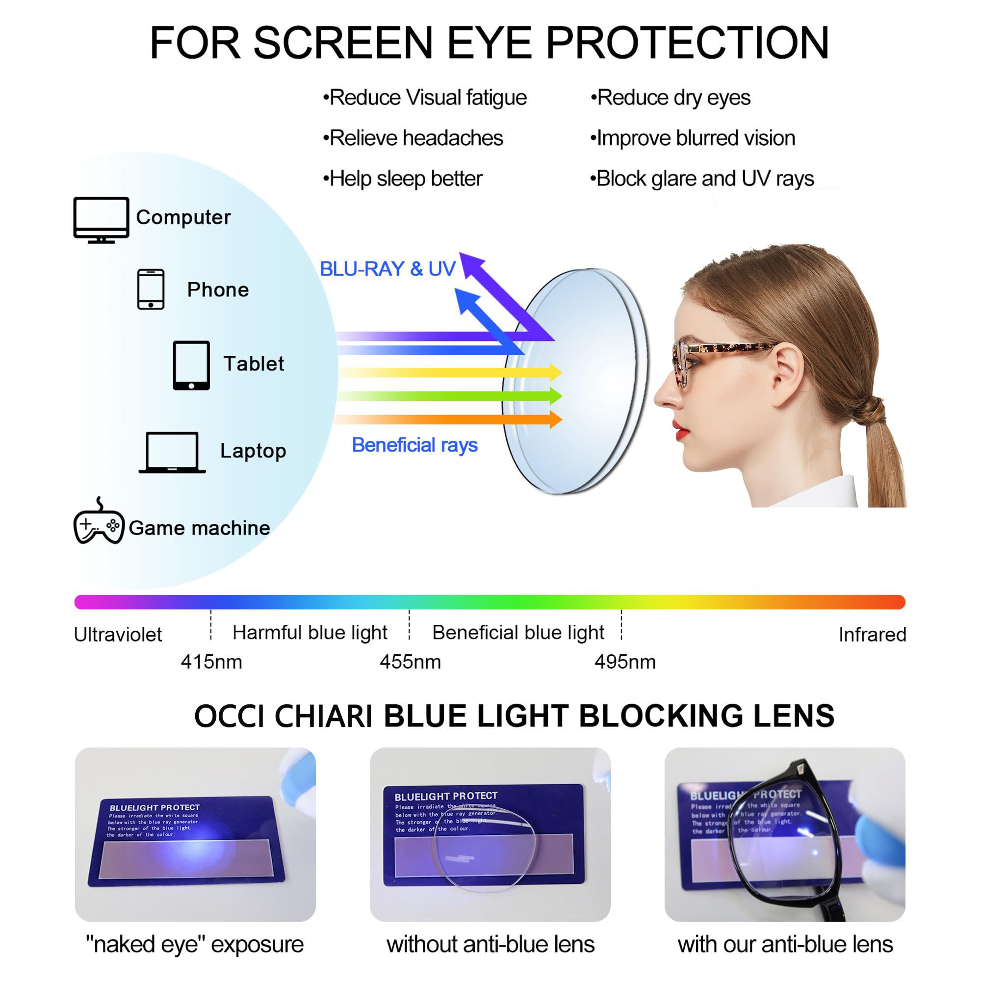 OCCI CHIARI Women's Blue light Blocking Reading Glasses 1.0 Medium Square Reading Glasses Women Bling Decorated Blue Light Glasses (Brown - Image 2