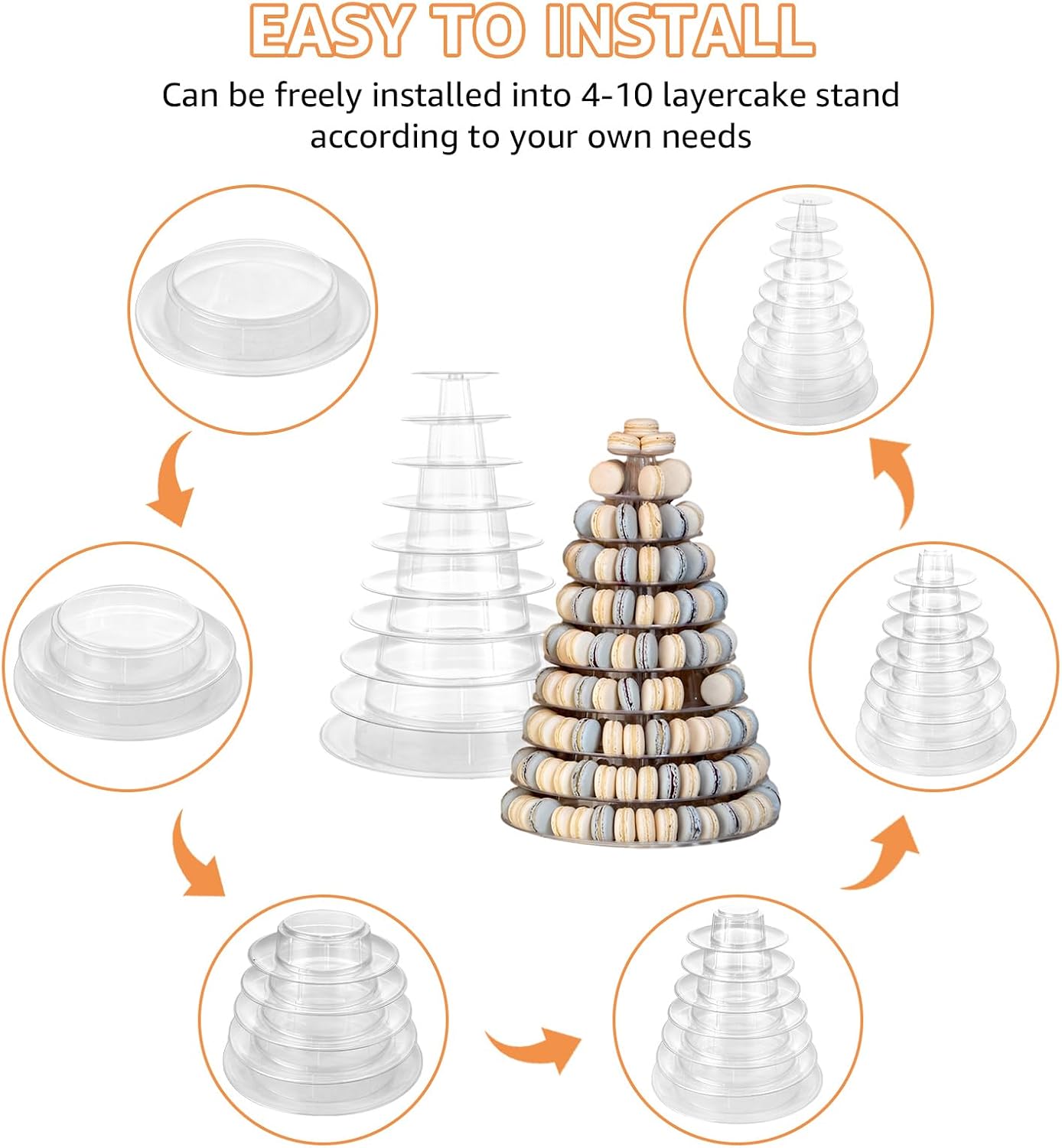 YAYODS 10 Tiers Macaron Tower Stand, Clear Round Macaron Display Tower Stand, Plastic Macaron Display Holder Cake Dessert Serving Tower Tray for Wedding Birthday Baby Shower Party Decor