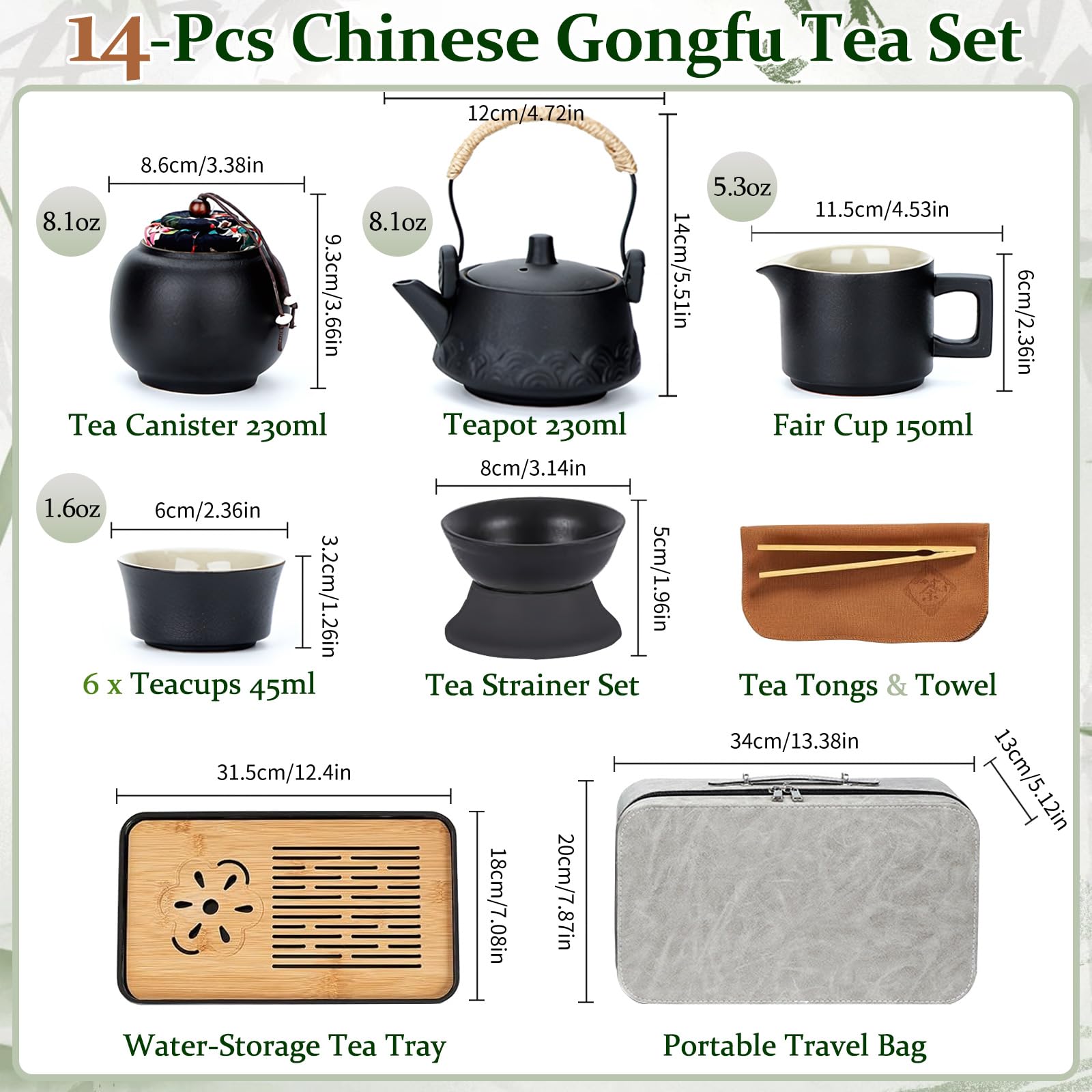 Japanse Chinese theeservies, 14 stuks Gongfu Theepotset met 6 kleine