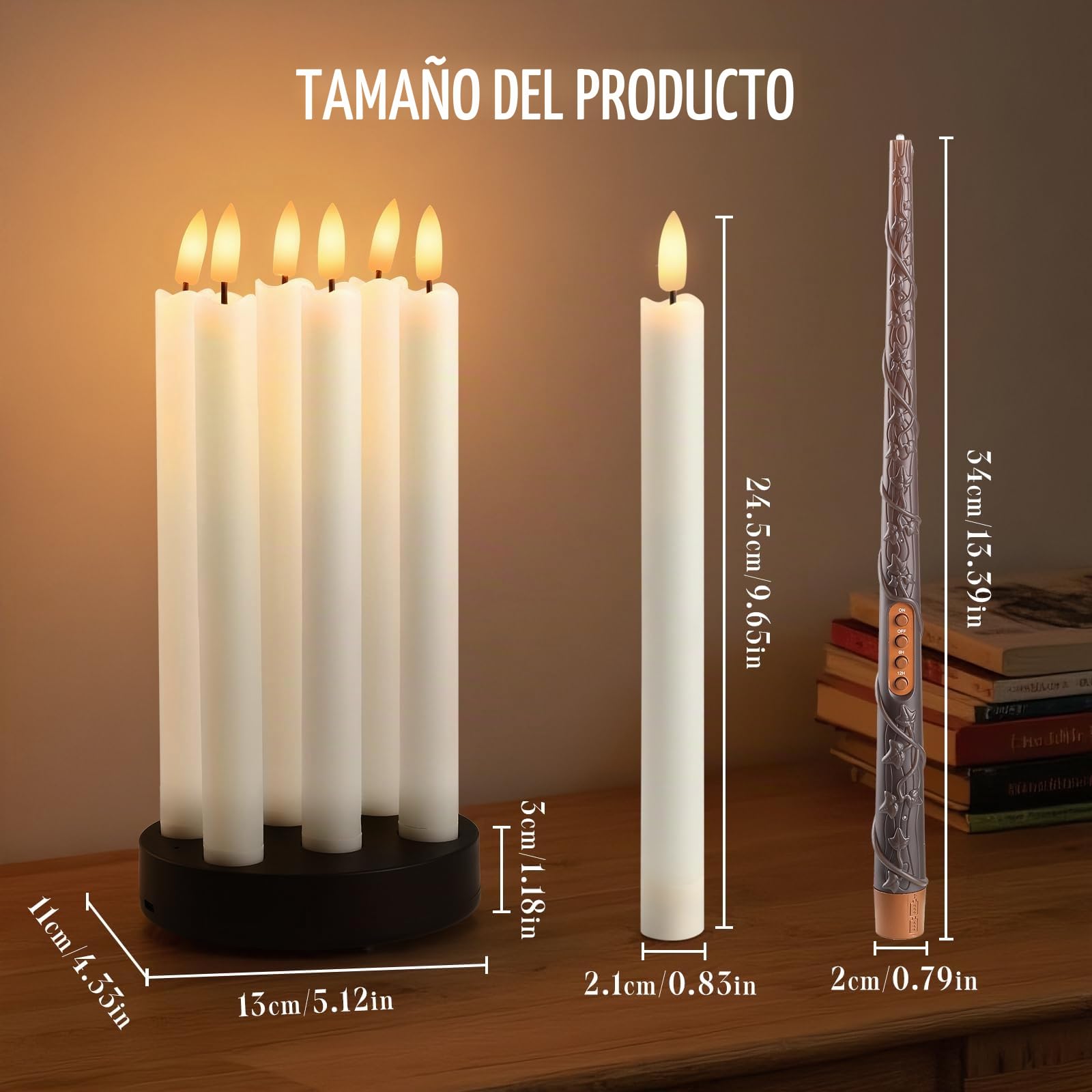 velas cónicas led recargables,6 Piezas sin llama Velas de LED con estación de carga, temporizador y Magia mando a distancia, para Navidad, Halloween, decoración del hogar