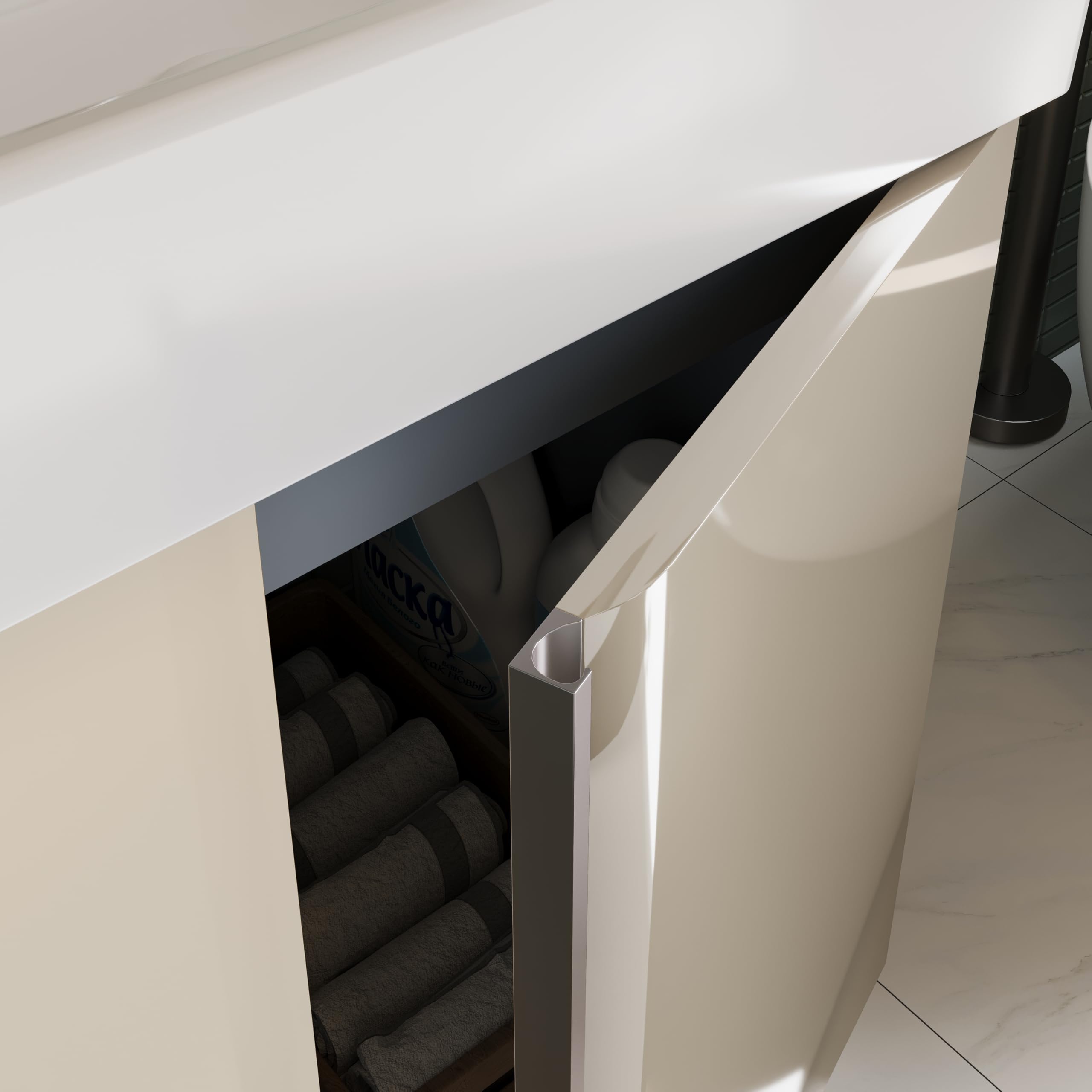 Mobiletto Da Bagno Da 50 cm Con Lavabo in Ceramica Per Wc Ospiti, Mobile Compatto Per Piccoli Spazi, Tortora Lucido