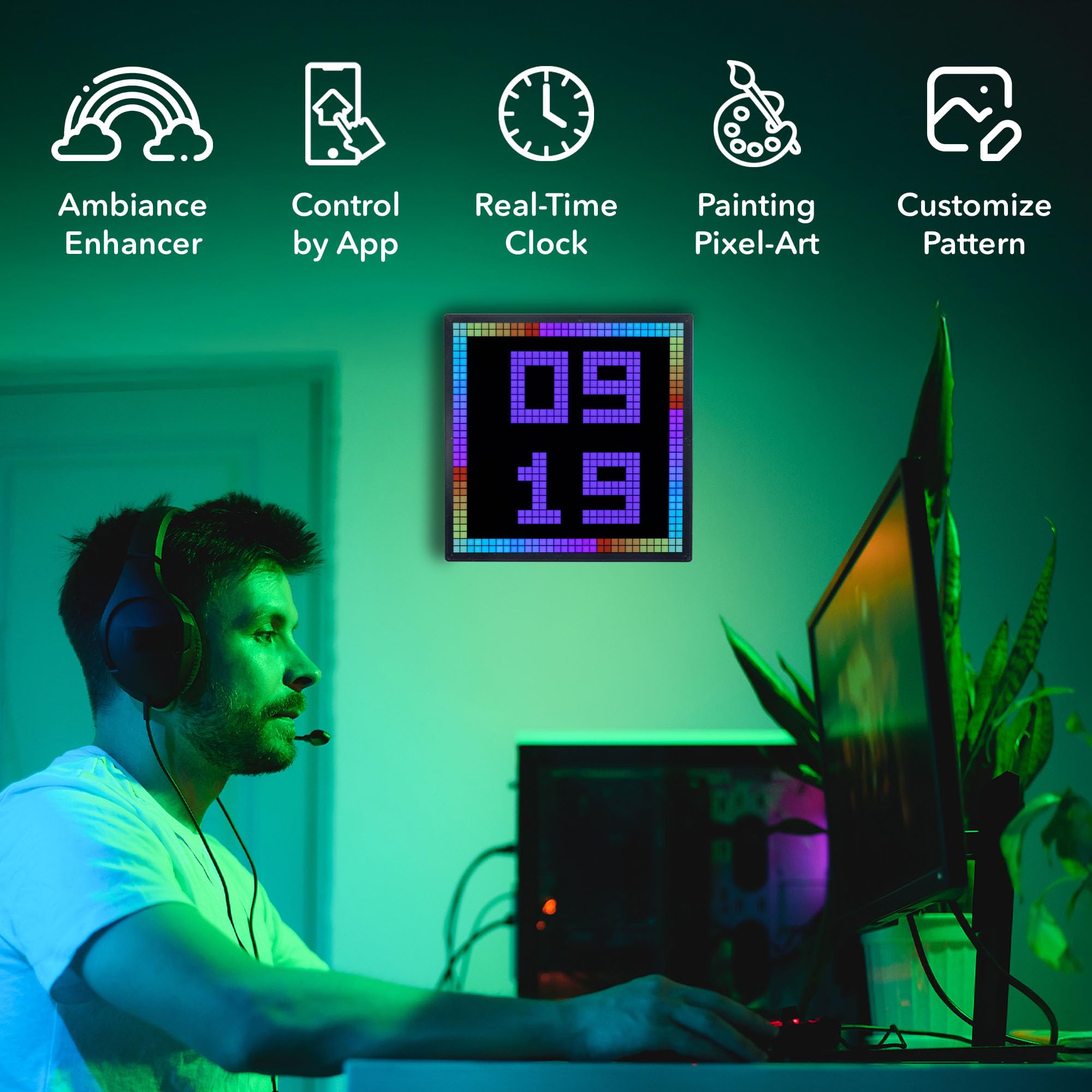 Tech Solutions Smart Bluetooth Pixel Frame - 32x32 programmierbares RGB-LED-Display für Kunst, Animationen, Digitaluhr, DIY-Dekor und Gaming-Zubehör
