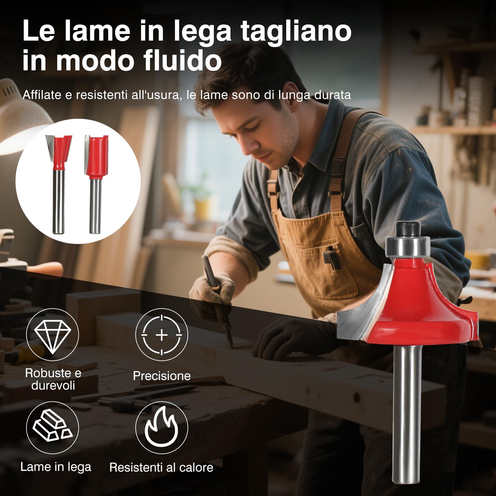 Set di 12 Frese in Carburo di Tungsteno per Fresatrice Verticale - Gambo da 6 mm | Cassetta in Legno per Punte da Fresa | Accessori Professionali per Lavorare Legno, MDF e Plastiche