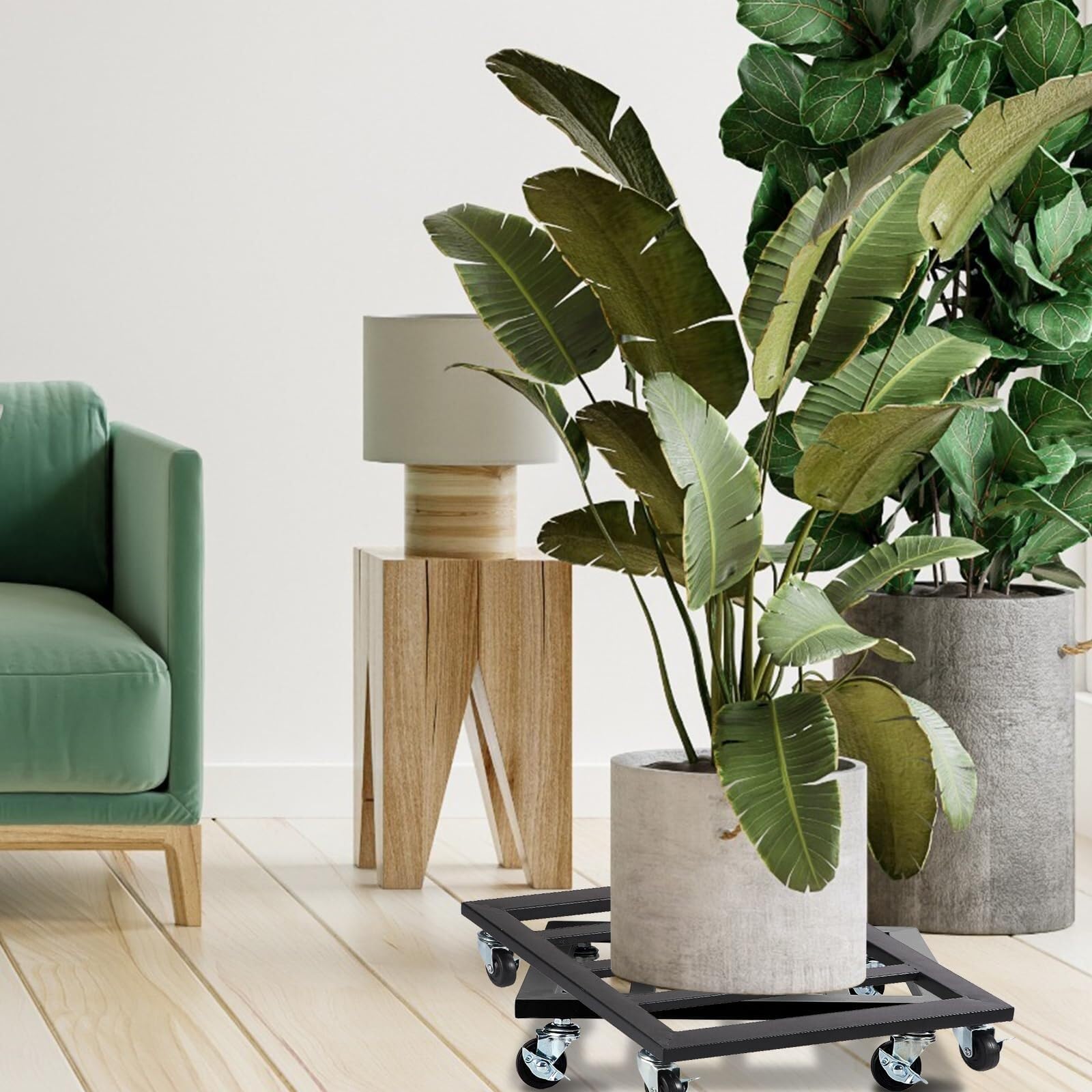 Macetero móvil con ruedas, soporte para flores de pie para interior y exterior, negro, 40 cm, para balcón, jardín, soporte universal para macetas