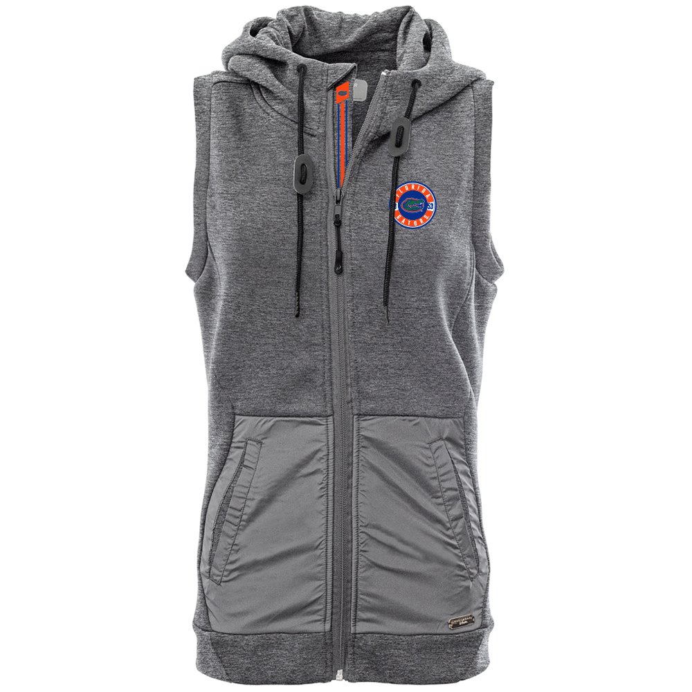 Levelwear LEY9R NCAA Florida Gators Women's Iris Banner Stripe Full Zip Hooded Vest, Medium, Heather Pebble