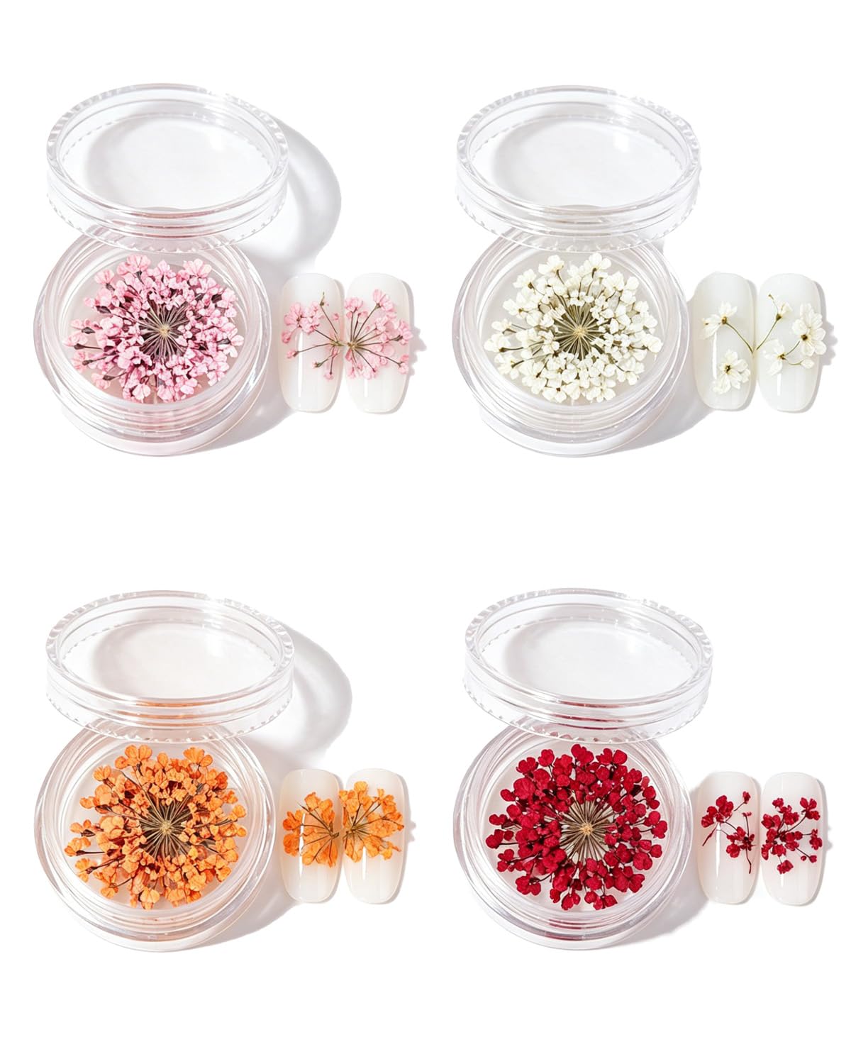 YUZNA 4 boîtes Fleur Ongle Fleurs Séchées Nail Art Ongles Set gel 3d nail art Décoration Ongle Multicolore avec 4 Couleurs Tendances pour Design Ongle Élégant
