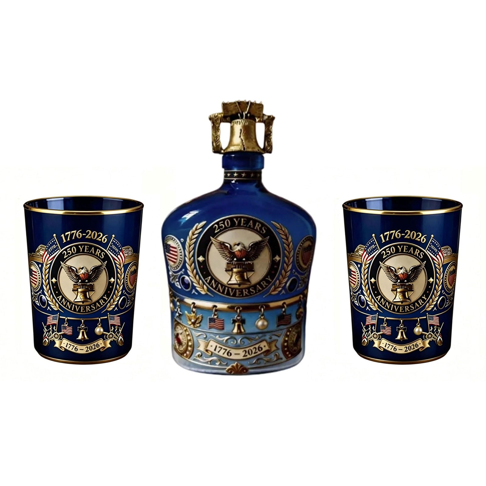 ZEPFJHE Whiskeys Decanter and Glass Cup Set Commemorative America 250Th Anniversary Engravings Liquor Bottle Gift America Liquor Bottle Set