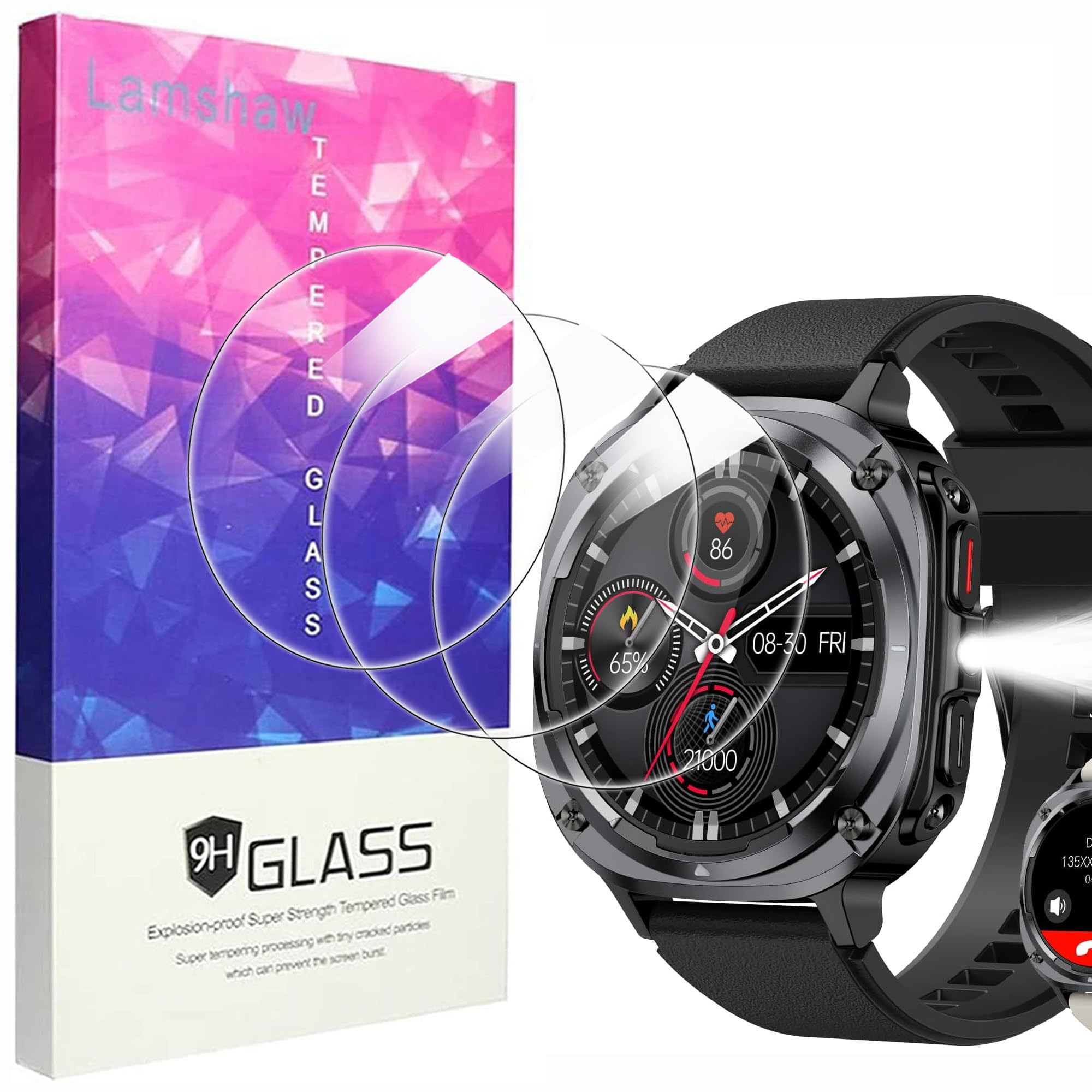 Lamshaw Compatible for Kimeag Smart Watch Screen Protector, [3 Pack] 9H Tempered Glass Screen Protector Film Compatible for Kimeag S90 Smart Watch (3 Pack)