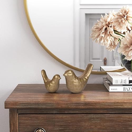 Miniatura 5 de Elegante estatua de pájaro de hierro fundido con revestimiento de latón vintage, figura de pájaro dorada para escritorio del hogar, sala de estar,