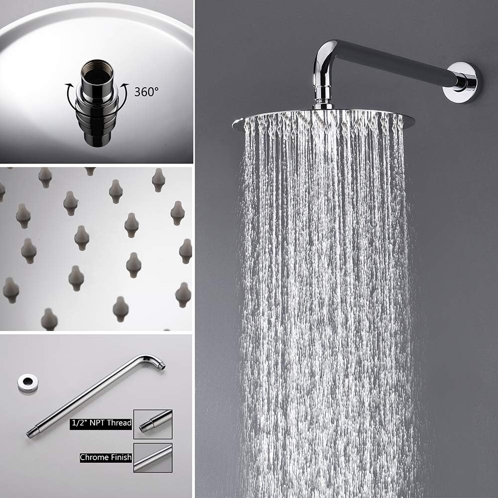 TIPOK Shower System with Rain Shower and Handheld, Bathroom Chrome Shower Faucet with High Pressure, Round Rain Shower Trim Kit
