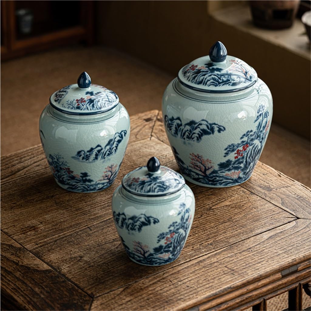 Ceramiczny pojemnik na herbatę, niebieski i biały, porcelanowy słoik do przechowywania herbaty, ceramiczny duży, kuchenny słoik z ziarnami kawy, z zamknięciem, chiński zestaw do herbaty w stylu retr