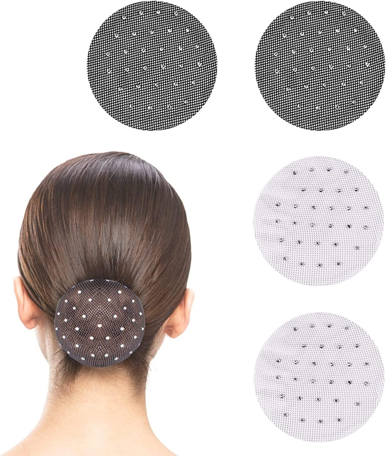 Azonee 4 Pack Elastic Hair Net, Invisible Bun Cover With Mesh Edge for Ballet, Dance, Wig, Catering, and Performance - Pill Headwear