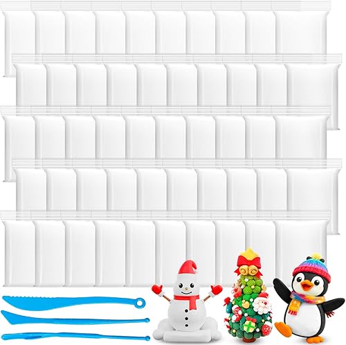 Paquete de 50 arcillas de espuma blanca al aire seco, arcillas moldeables suaves y ligeras de 21 onzas con 3 cuchillos para esculpir para niños,