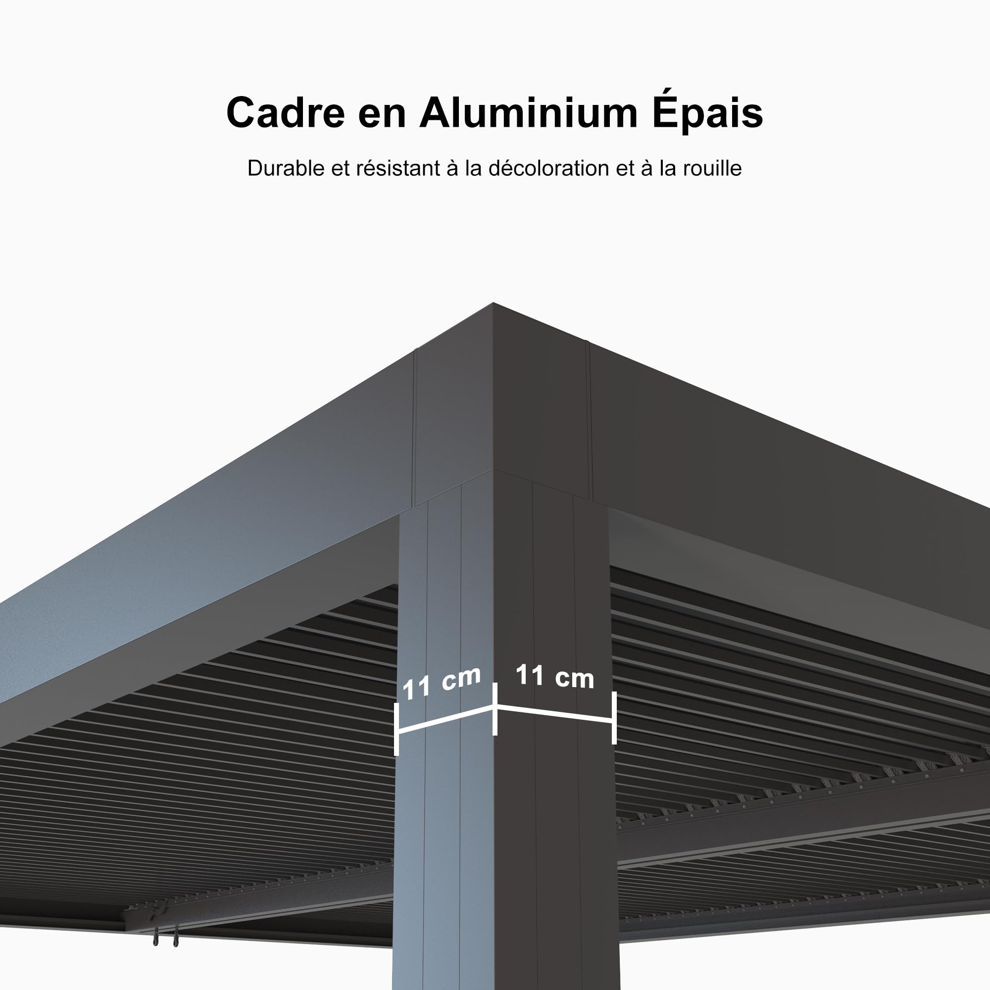 Pergola bioclimatique 4,24 x 3 m – Toit à persiennes réglable en aluminium de 12,72 m² – Auvent de jardin pour terrasse, terrasse et terrasse – Structure extérieure grise