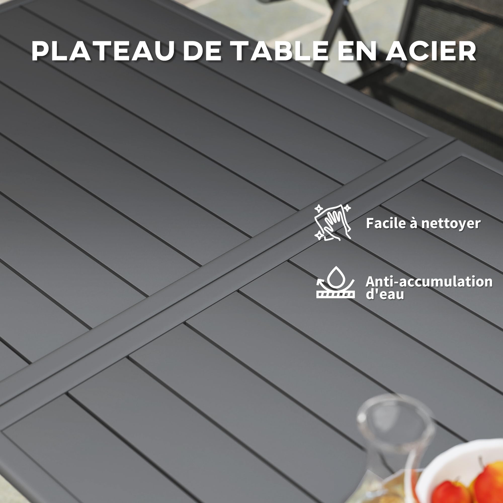 Outsunny Tavolo da pranzo giardino per 6 rettangolare 150x80x74cm Grigio | Tavolo da pranzo da esterno, piano a doghe facile da pulire, telaio in acciaio resistente alla ruggine, terrazza, balcone