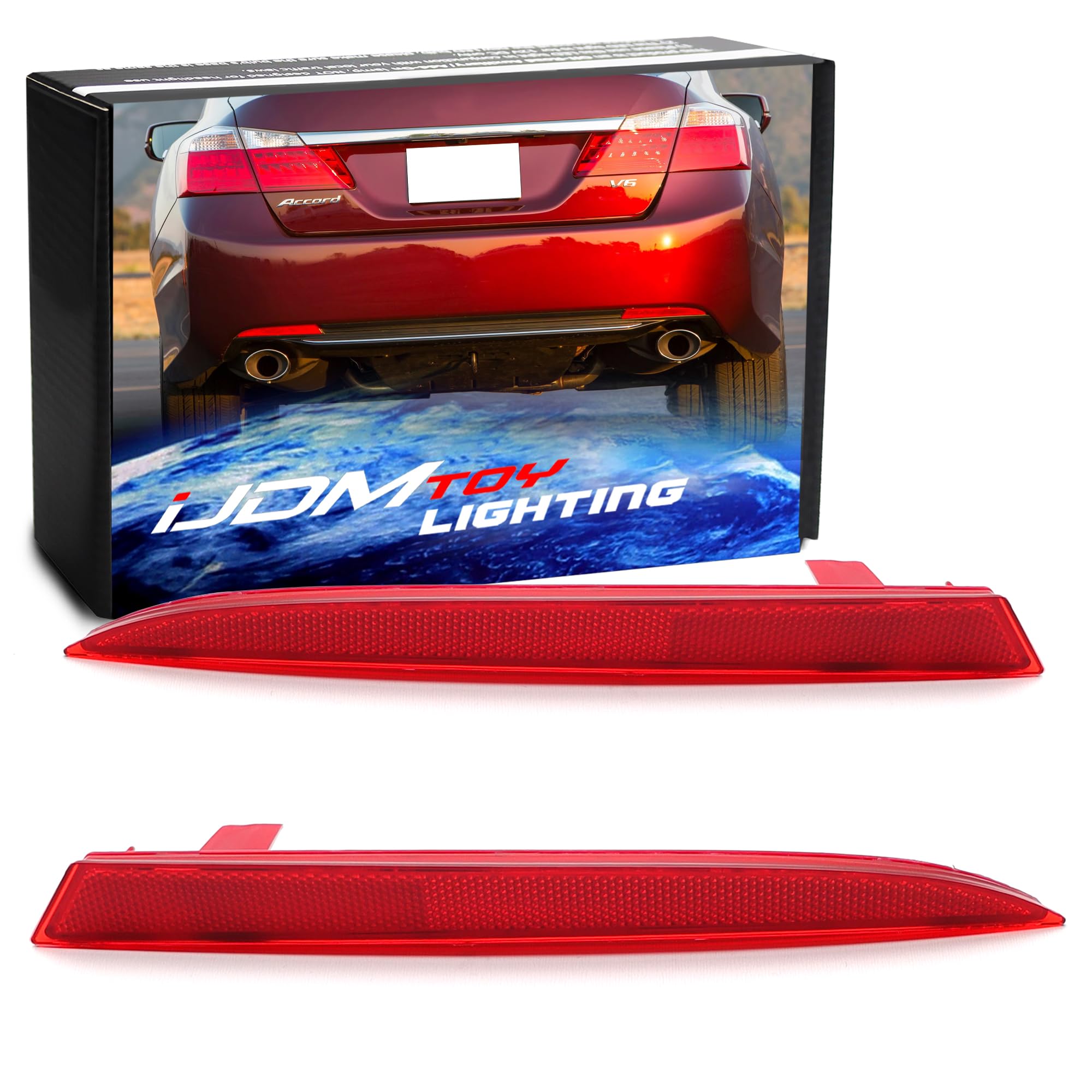 IJDMTOY Red Rear Bumper Reflector Lenses - Compatible With Mazda 3, 5, 6 - Left & Right Set - View #2