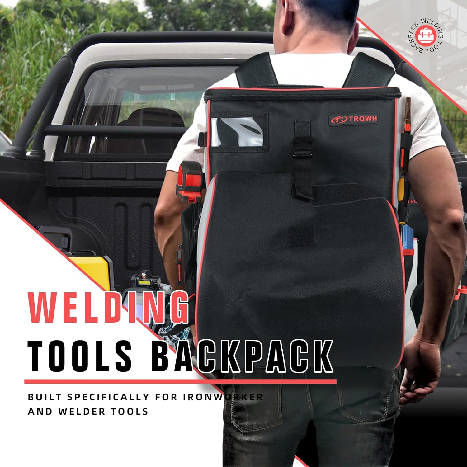 TRQWH Welding Backpack for Men Waterproof Reinforced Bottom Large Capacity Extreme Gear Pack with Helmet Catch Multipurpose Welding Tools Backpack - Image 7