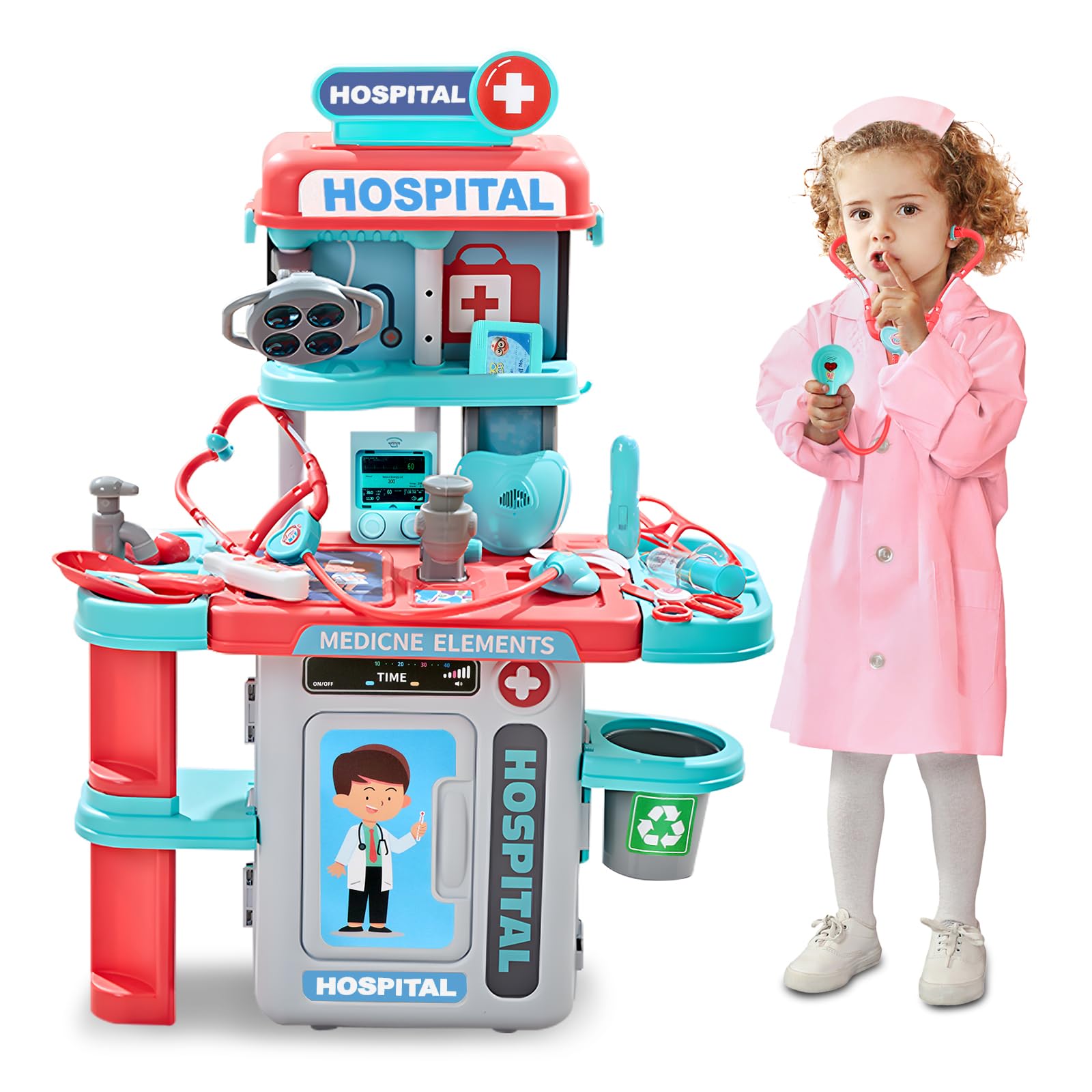 Zefinot Doctor Kit for Toddlers 3-5 - Kids Doctor Play Kit - Fun and Engaging Role-Playing Set with Costume, Stethoscope, Play Cart, and Accessories - Ideal Educational Gift for Boys and Girls? Pink?