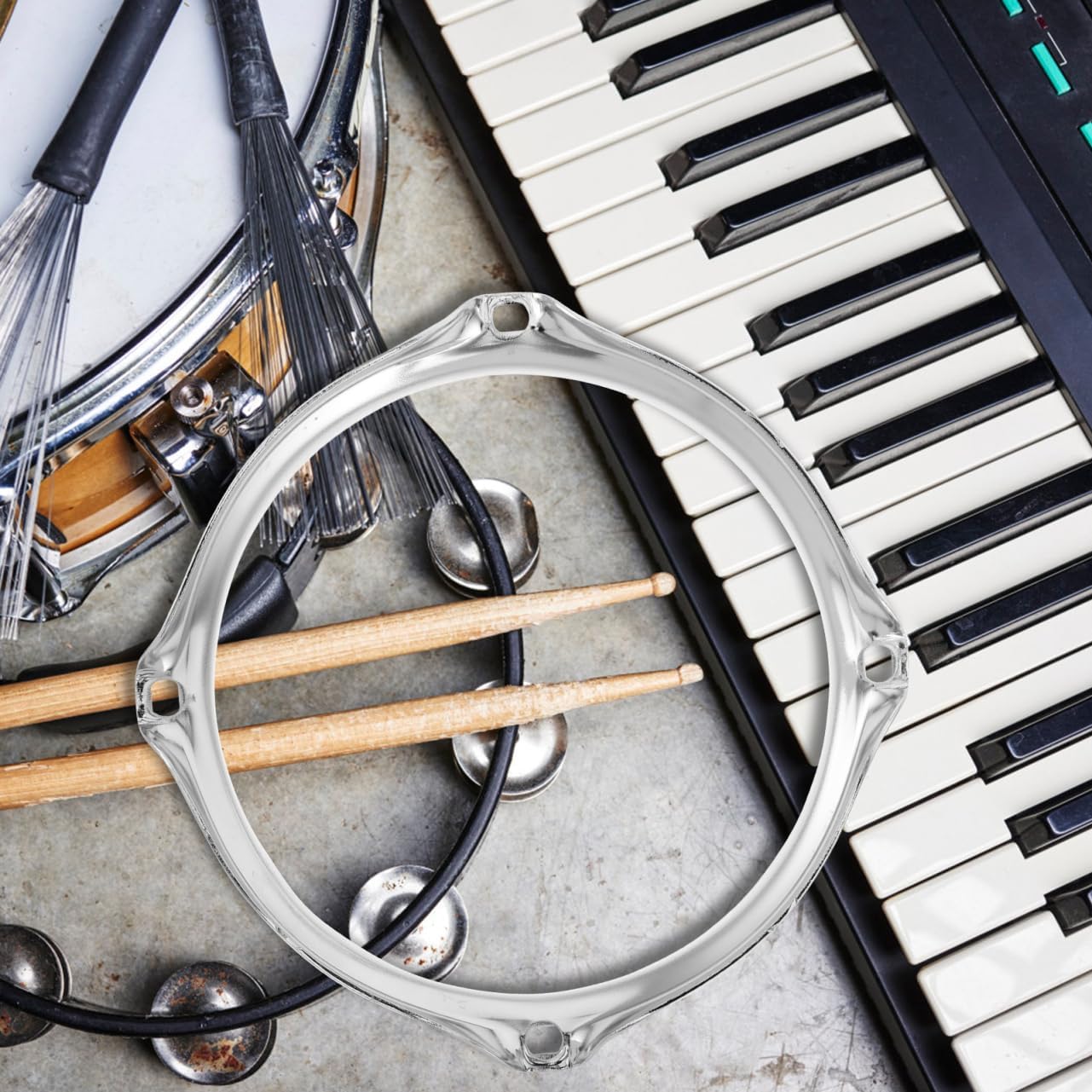 Milisten 6-Inch Silver Snare Drum Ring 4-Hole Bass Drum Hoop Sturdy Accessories for Enhanced Sound Quality and Instrument Repair