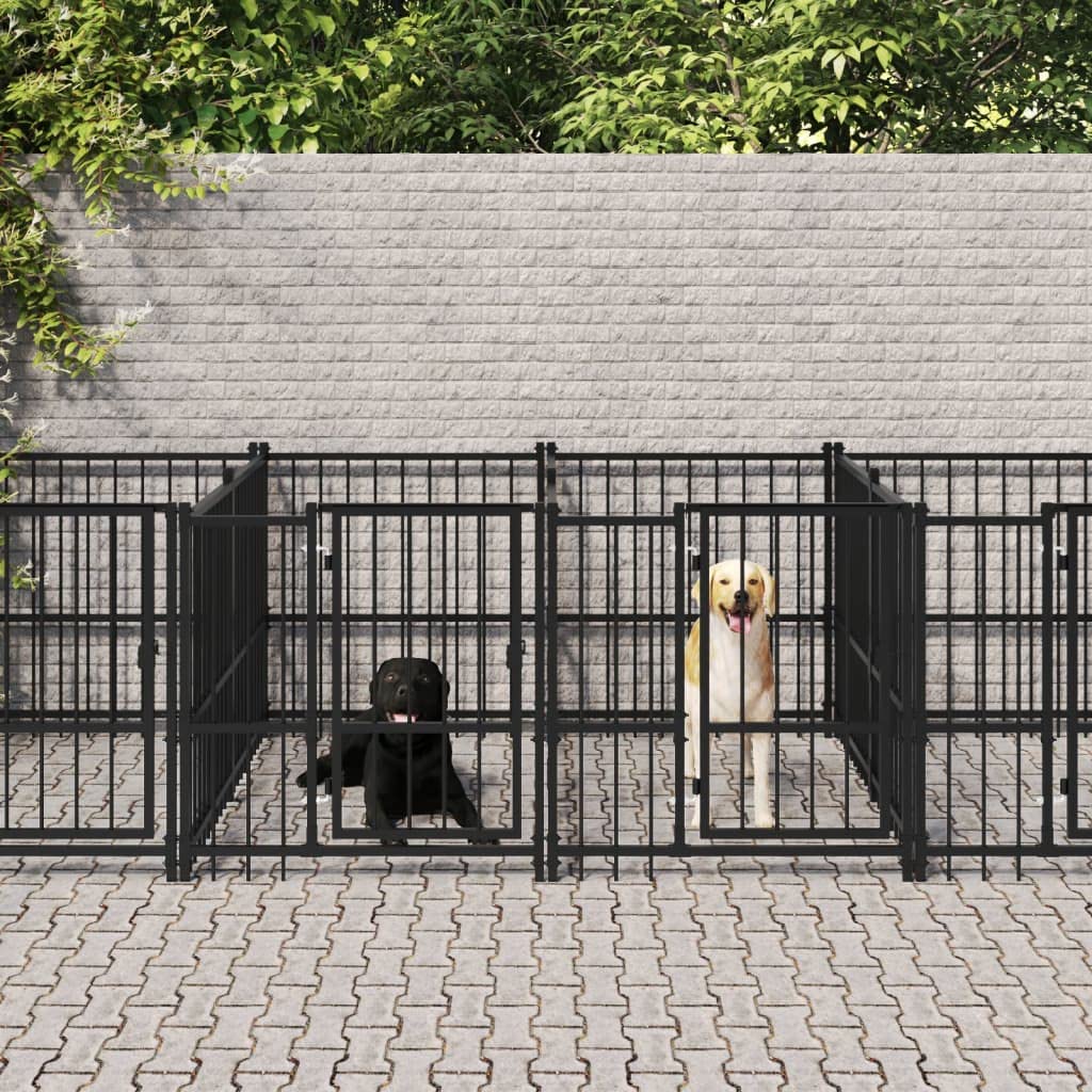 Perrera para perros de acero con recubrimiento de polvo, 11,26 m², con puertas giratorias, protección y seguridad para perros, cachorros, estables, resistentes a la intemperie, para jardín