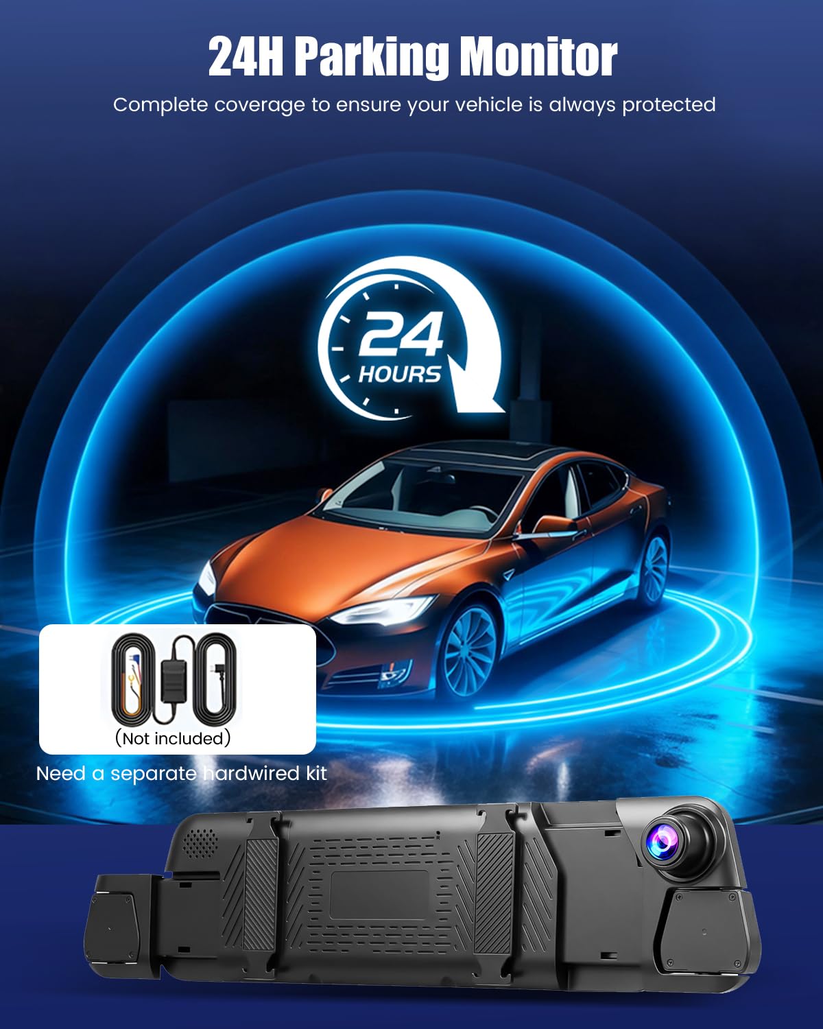 Dashcam a 4 Canali con Specchietto Retrovisore da 1080P e Telecamera Posteriore, con WiFi, Touchscreen IPS da 9,7", Registrazione in Loop, Visione Notturna IR e Sensore G,Scheda da 64 GB in Omaggio