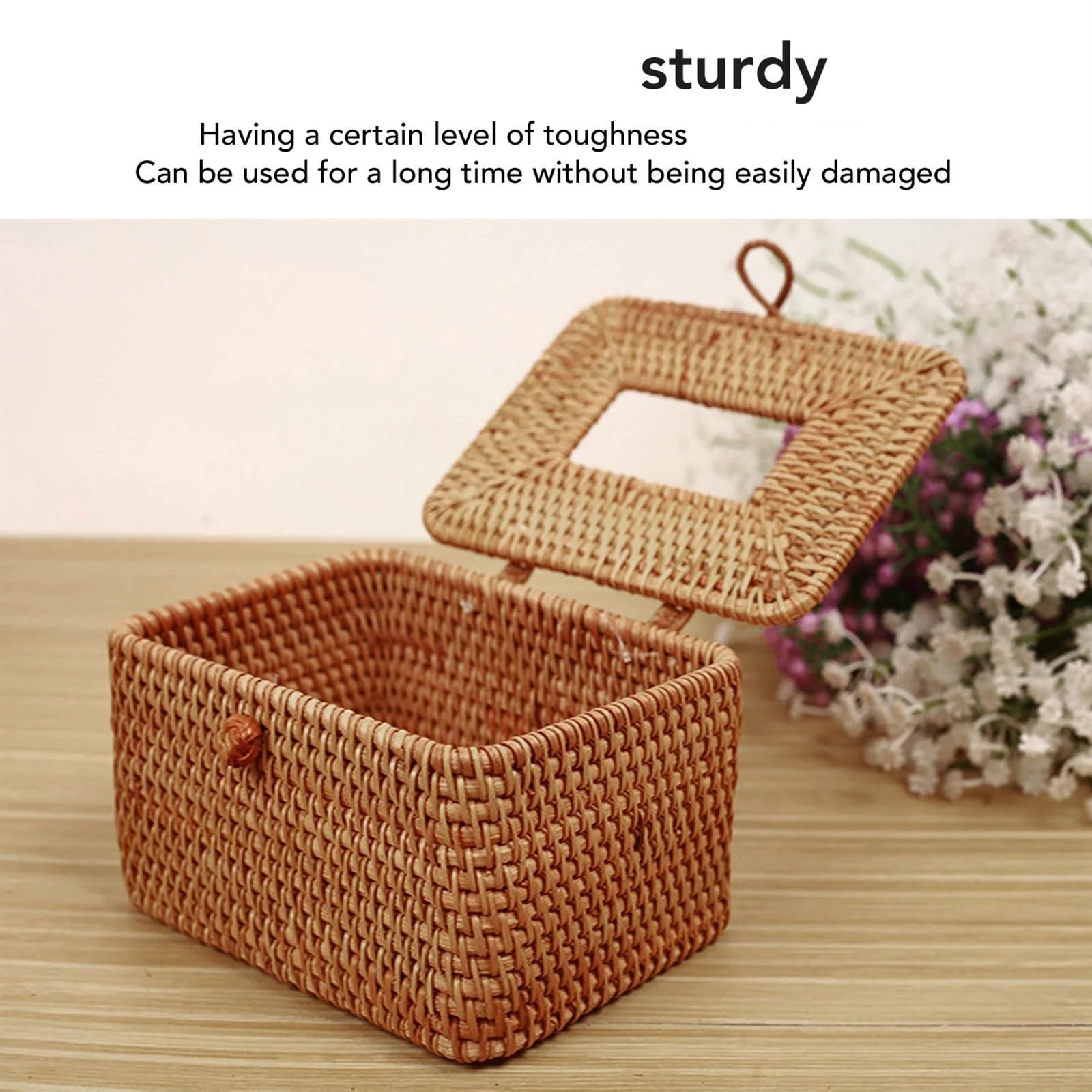 Kosmetiktücherbox aus Rattan Rattan gewebte Taschentuchbox-Abdeckung Rattan Taschentuchbox-Abdeckung natürlich schön for Wohnzimmer(Square)
