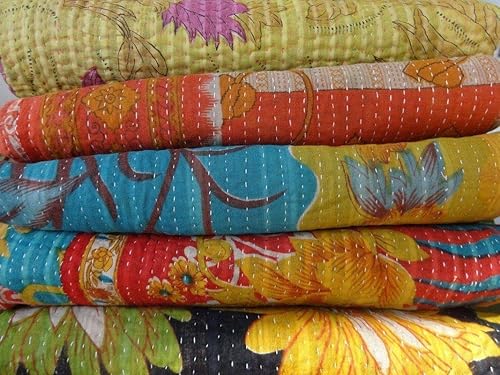 5 unidades variadas, venta mayorista, cobijas tribales Kantha, estilo vintage, acolchados de algodón para camas, con parches antiguos