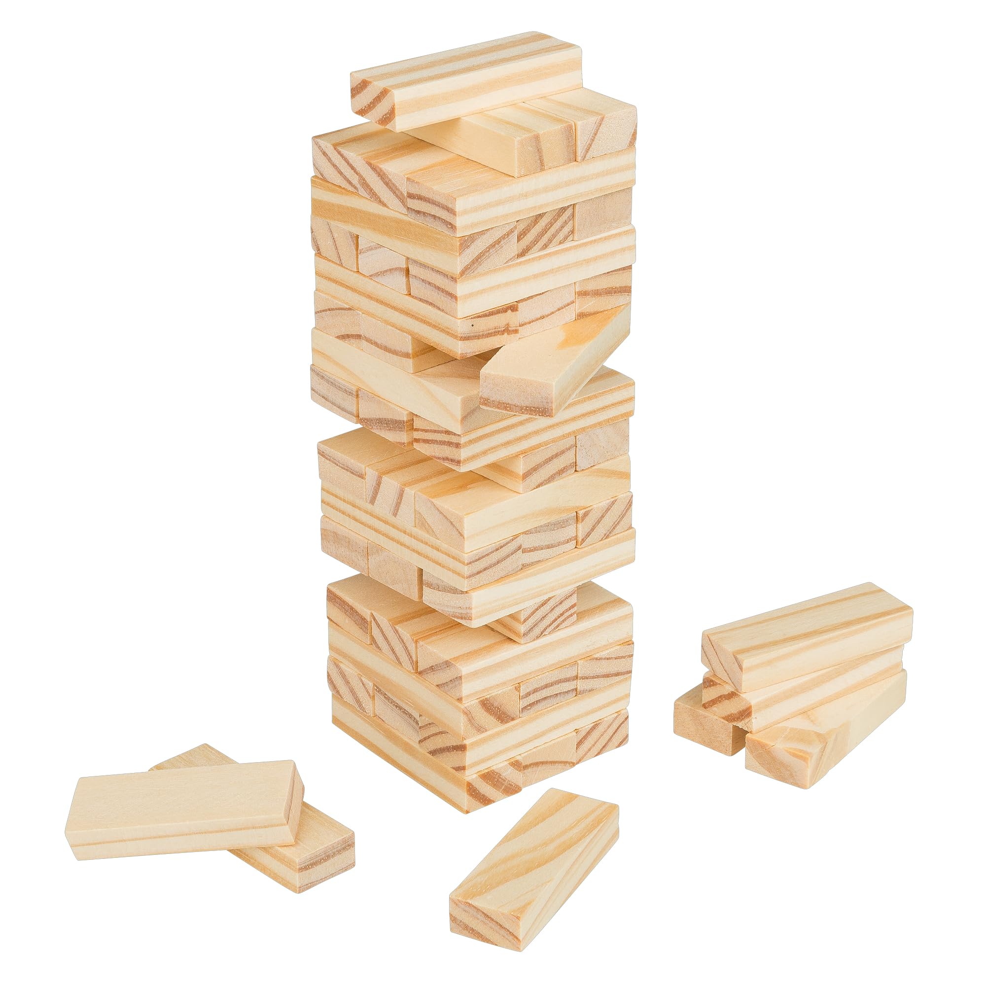 Idena 40088-Juego de Viaje Wackelturm Juego de Habilidad 54 Bloques de construcción y Bolsa de Almacenamiento, Aprox. 4.8 x 4.8 x 14.4 cm Torre apilable Grande, Color Madera Berlin 40088
