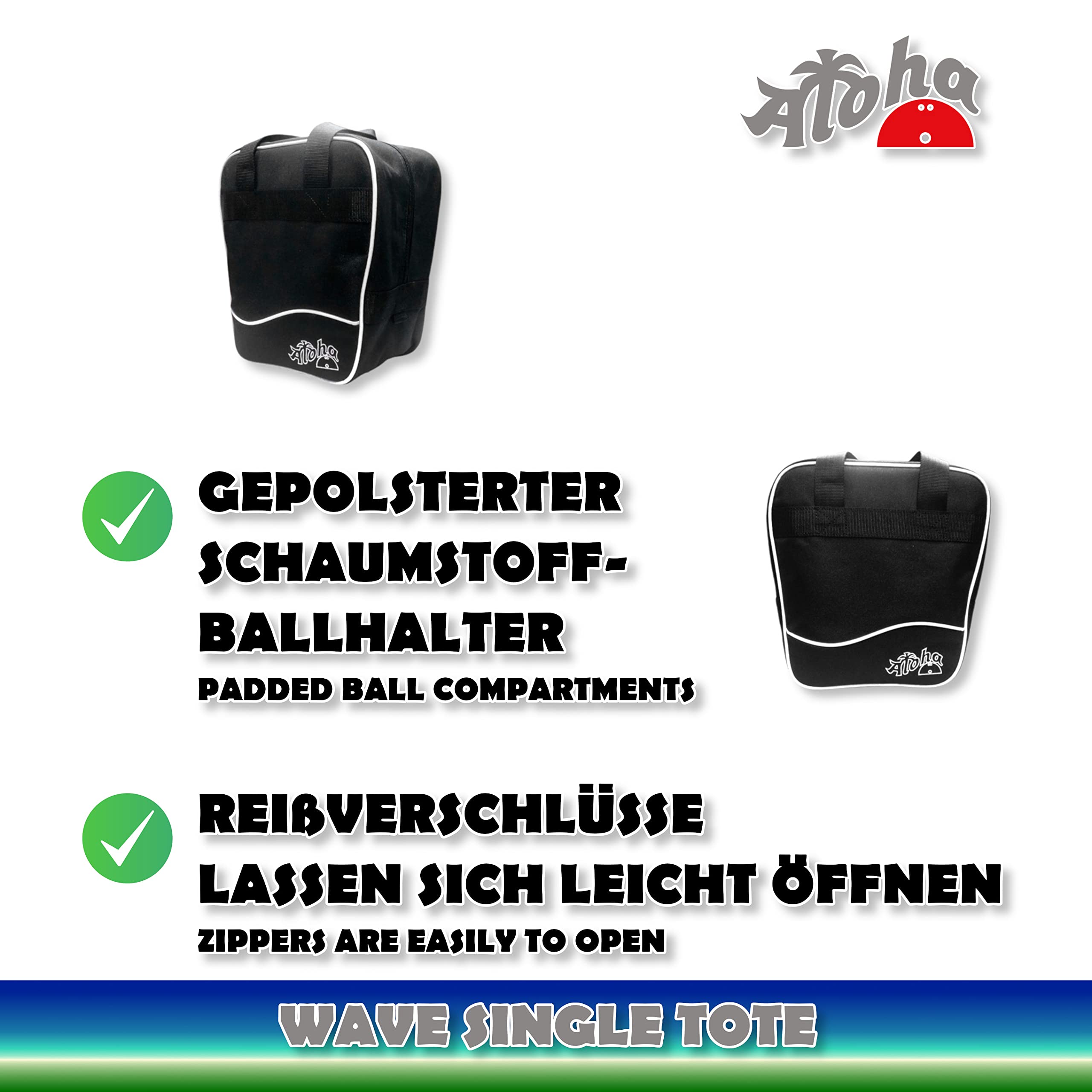 EMAX Sac de bowling Aloha Wave - Sac de bowling à 1 balle - Sac de bowling pour balle et chaussures - Portable et étroit - Sac de bowling léger avec poignées de transport - Sac pour homme, femme,