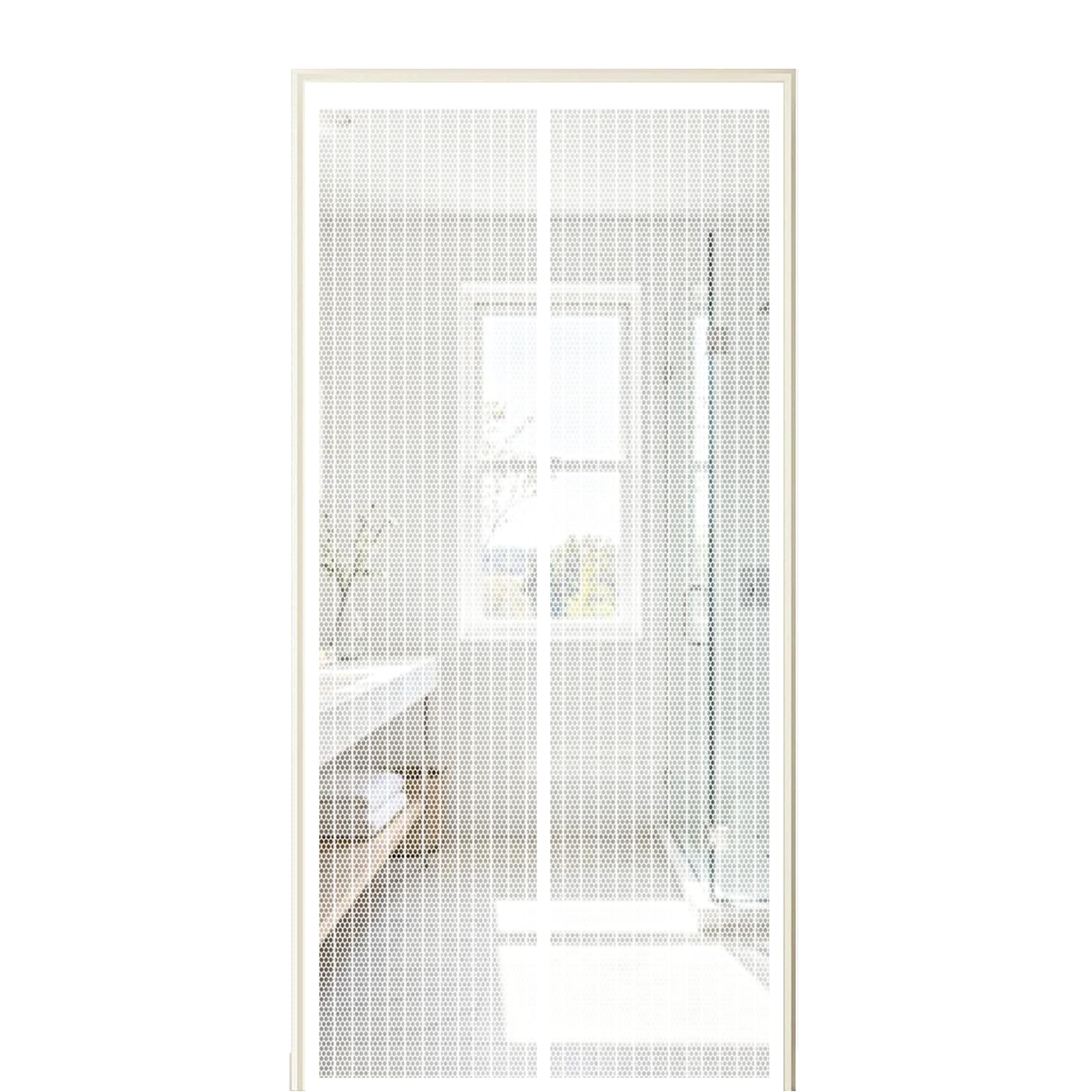 Screen Door 155 x 260 cm Self Sealing Powerful Magnets Magnetic Fly Screen Door Mesh with Powerful Magnets & Full Frame Magic Tape Suitable for Patio Doors Balcony Bedroom, White