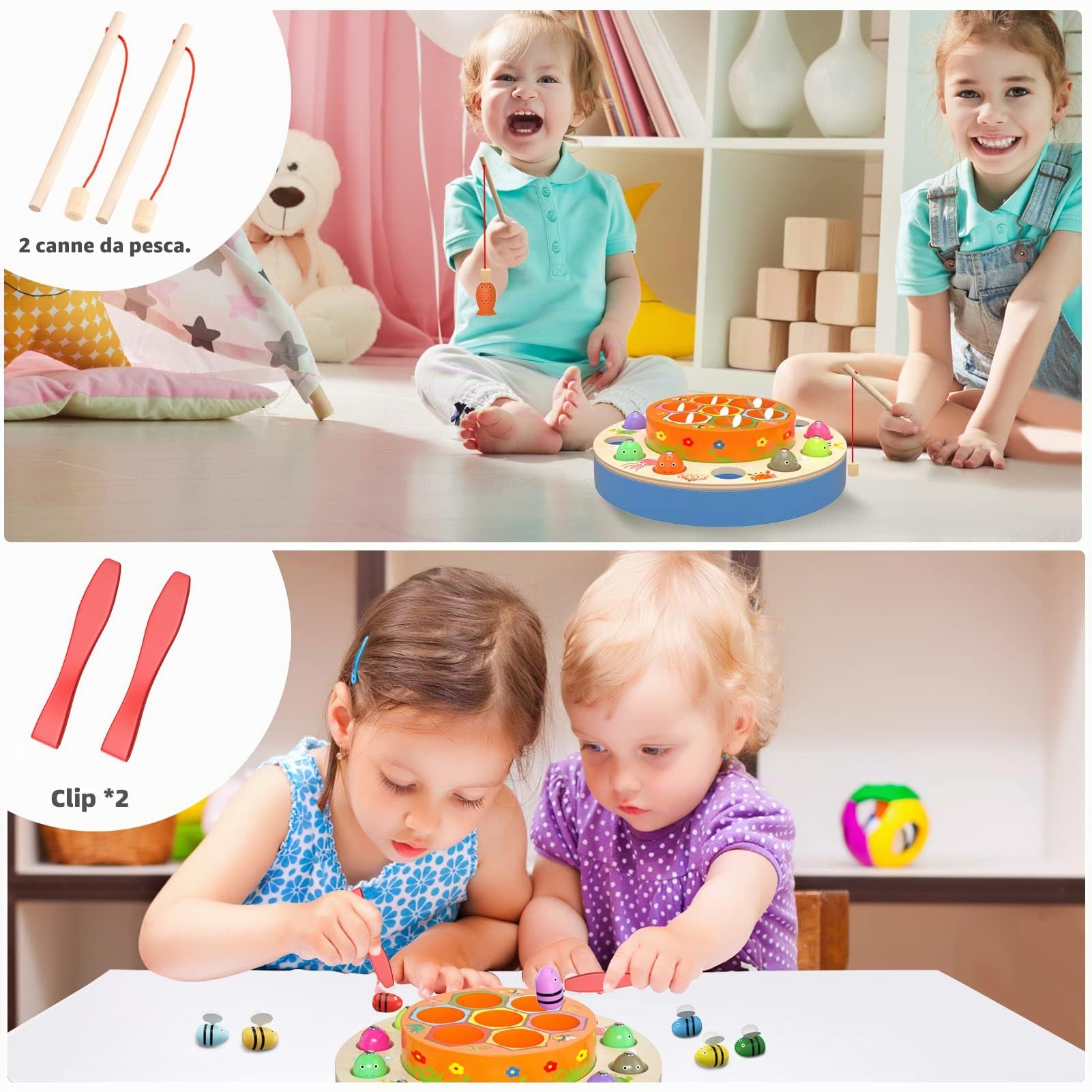 Uping Giochi Montessori Giocattolo di Legno Gioco di Pesca Magnetico Giochi Bambino 3 Anni e più Giocattoli Bambino Educativi Regalo Ragazzi Ragazze