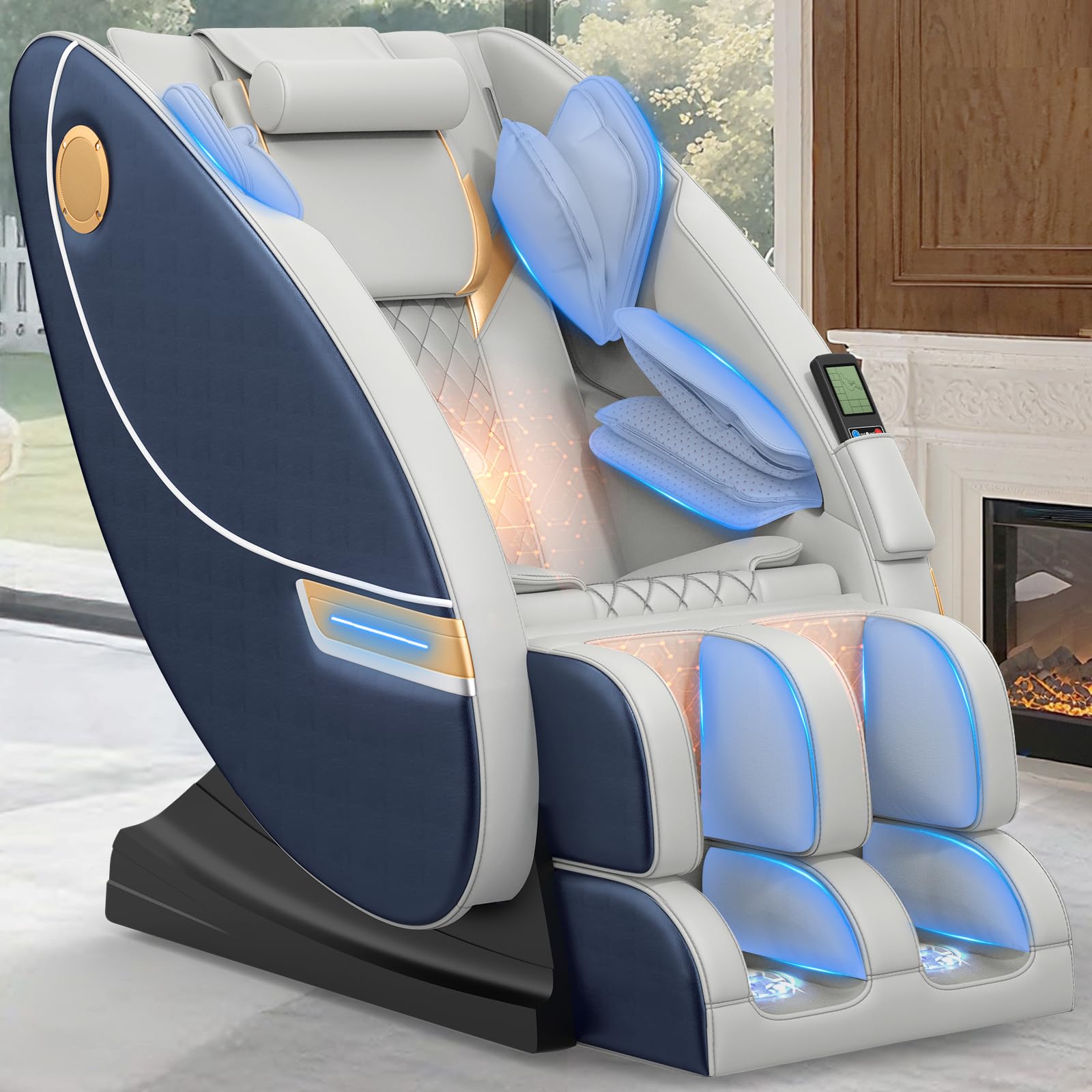 Massagesessel Ganzkörper 14 Massagepunkte 8 Airbags Lenden Beinheizung Bluetooth Lautsprecher Fußrollenmassage Elektrisch Homeoffice