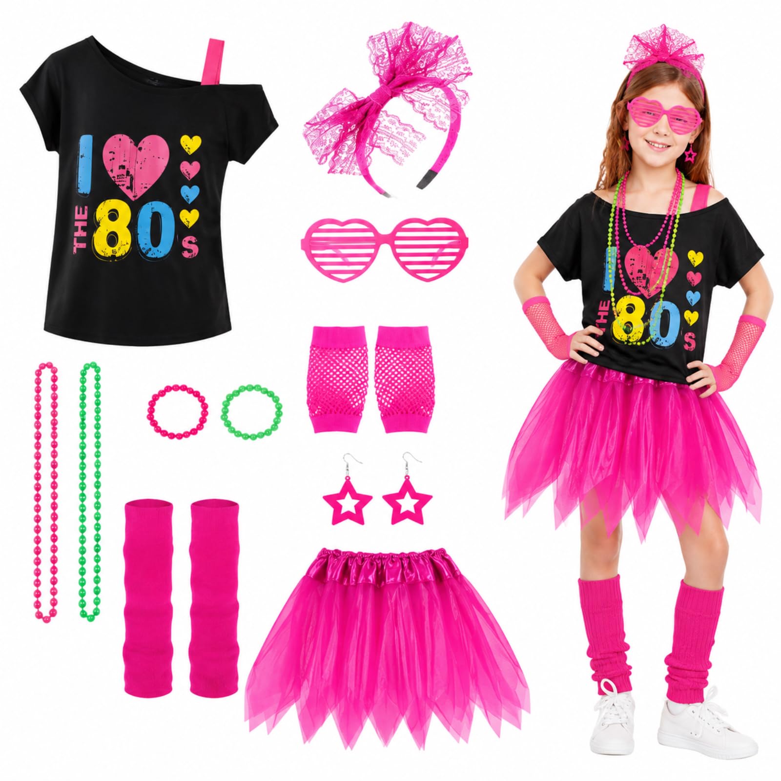 Kit Déguisement Année 80 Fille Costume Rétro Set