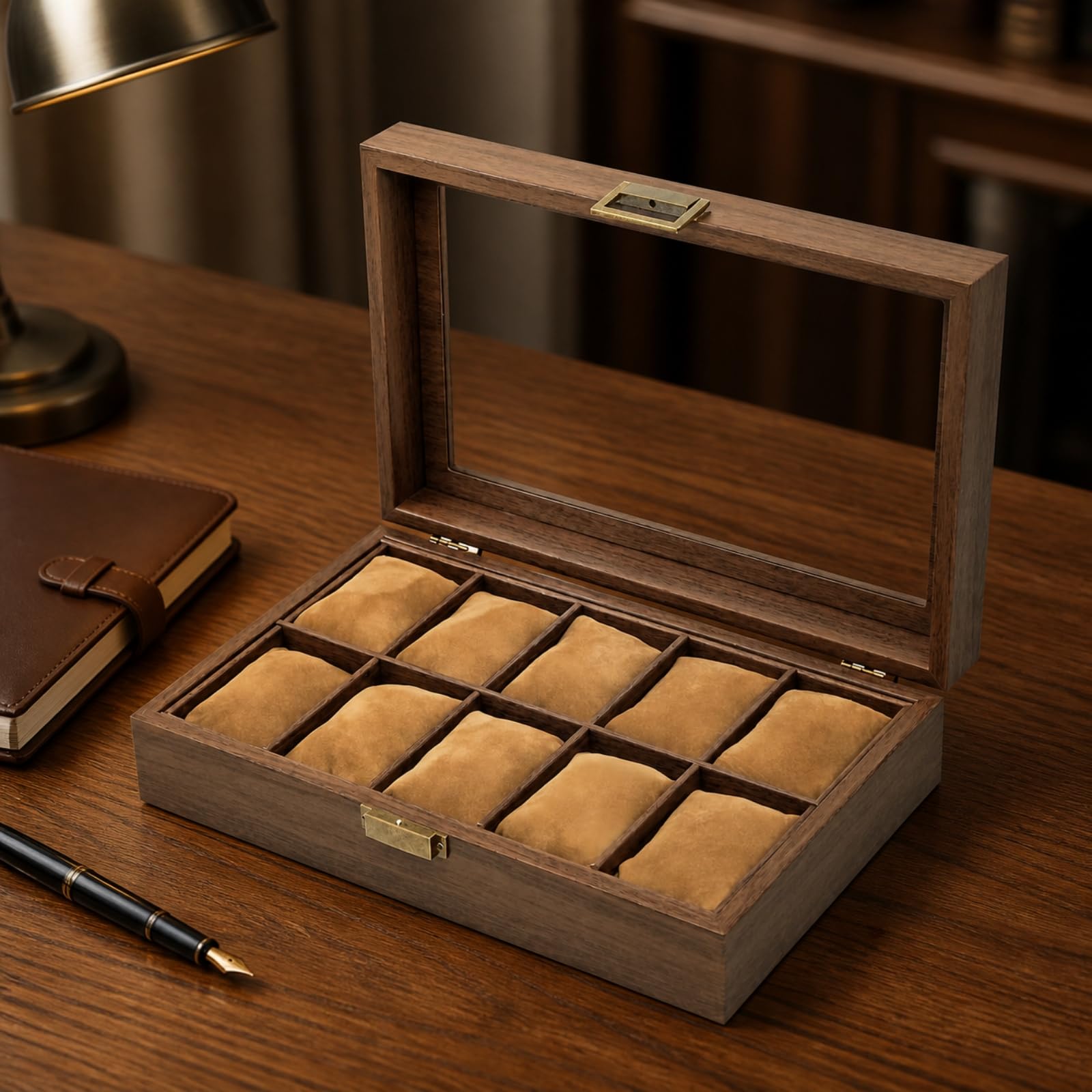 Perfeclan Organizador Relojes con 10 Compartimentos Versátil Caja Relojera con Vidrio Seguro Estuche Expositor Almohadillas para Armario