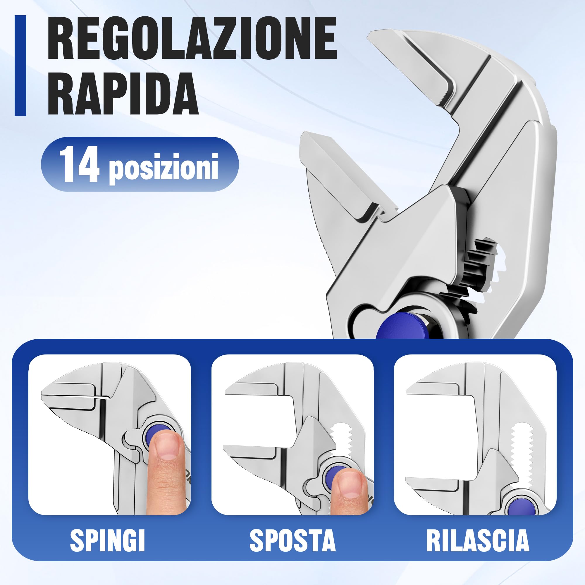 WORKPRO Mini Pinza Chiave da 100 mm, Chiave Regolabile ad Alta Resistenza, Morso Parallelo, Apertura Massima 20 mm, Strumento EDC Compatto per Spazi Ristretti, Argento