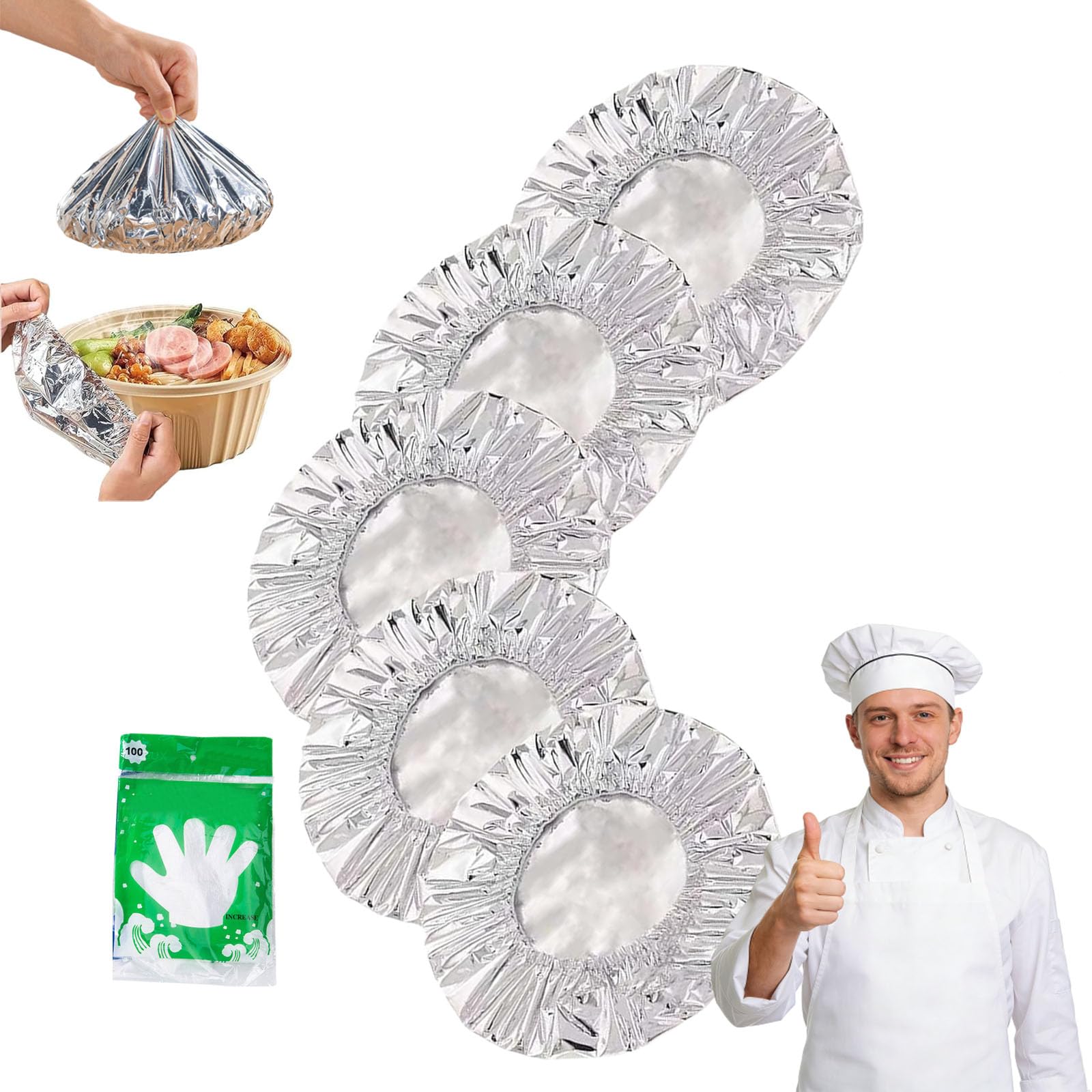 50/100Pcs Stretchy Foil Food Covers, Repeatable Aluminium Foil Food Covers, Stretchy Kitchen Foil Insulation Film, Adjustable Elastic Bowl Lids For Food Storage and Outdoor Picnics (50Pcs)