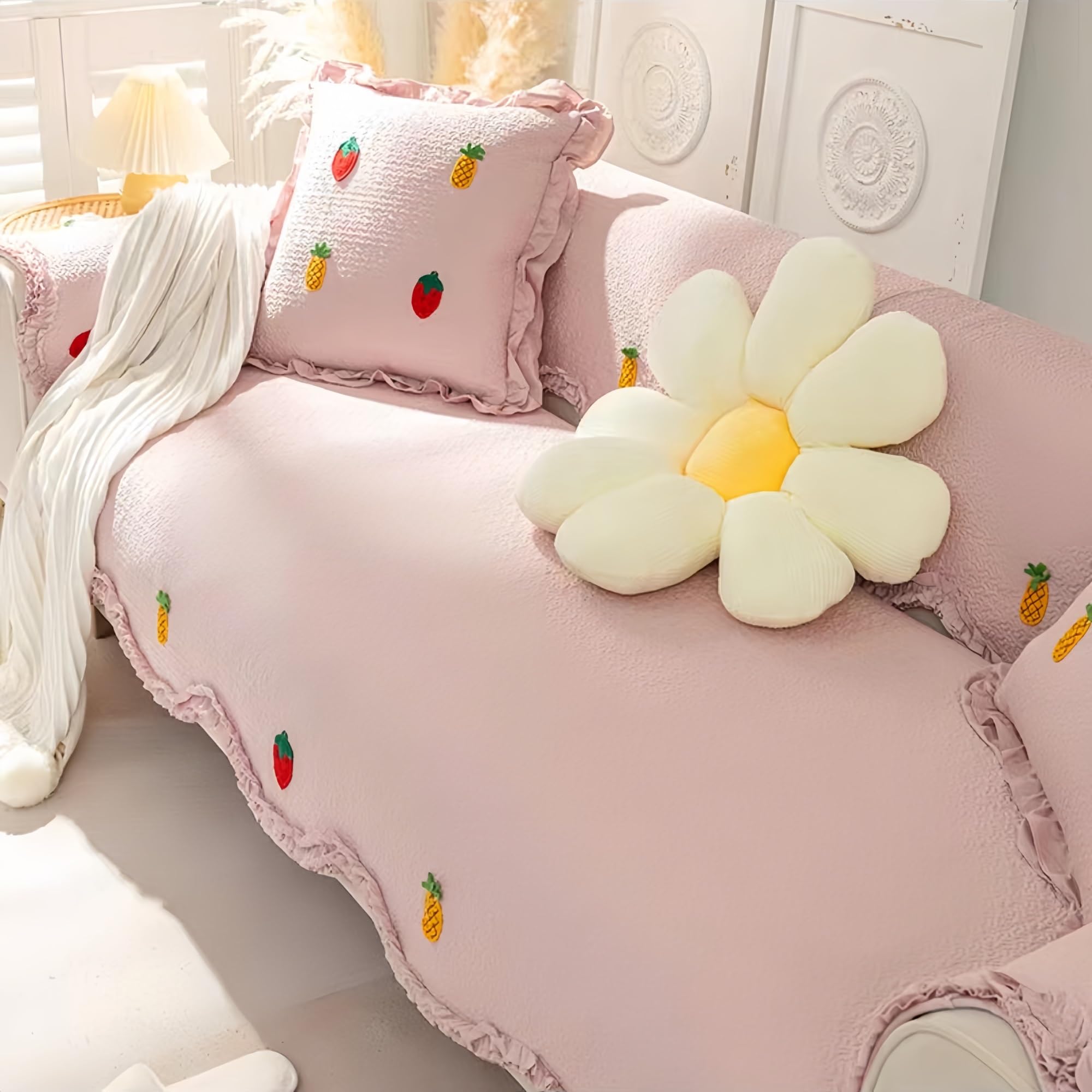 Sofa cover, thick sofa protector, fluffy sofa cover, quilted corner sofa cover, super stretch sofa cover, non-slip sofa cover with elastic bottom, great for kids and pets(Pink 2,70 * 70cm)